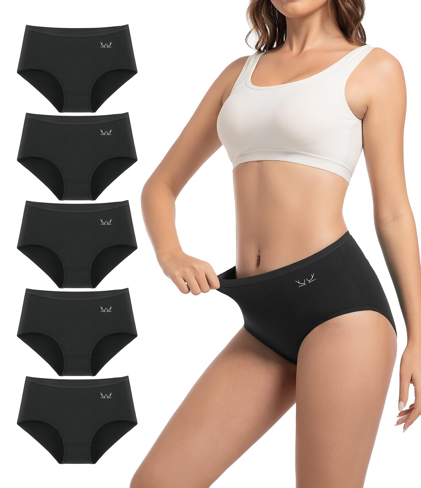TANSTC Women’s Underwear 5-Pack High Waist Stretch Cotton Panties