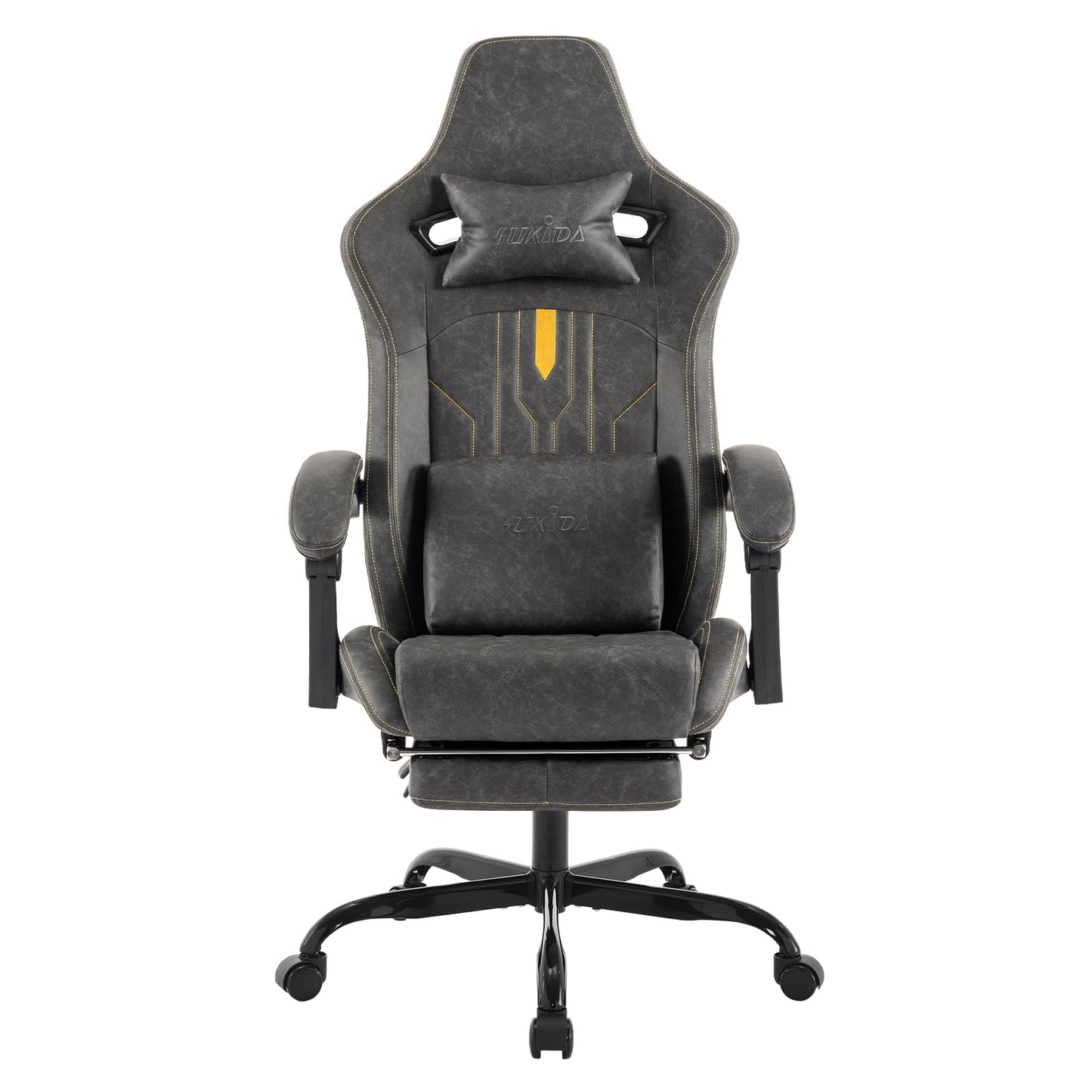 SUKIDA Gaming Stuhl Computerstuhl Ergonomischer Gaming Chair mit Fußstütze Bürostuhl Ergonomischer Computerstuhl mit Lendenwirbelstütze Schwarz