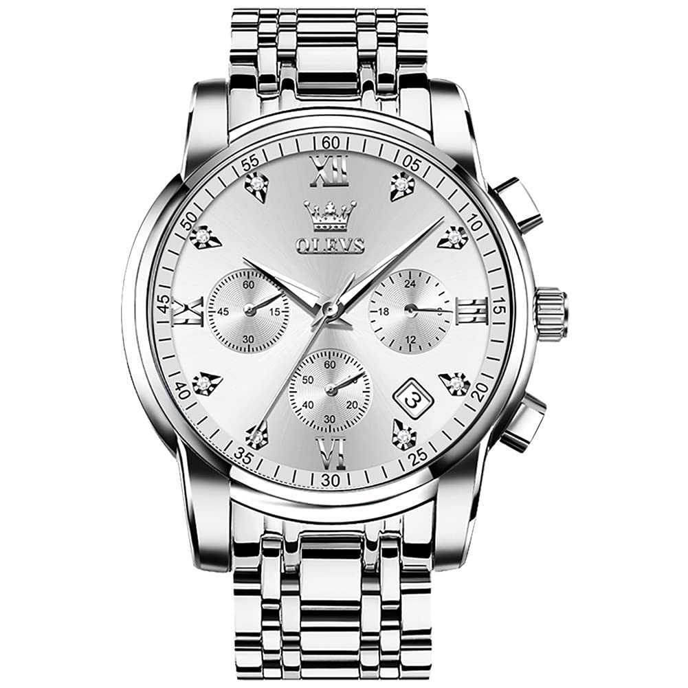 OLEVS Uhren Herren, Edelstahl Analoger Quarzuhr, Multifunktionale Diamanten Herrenuhren, Klassisches Luxuskleid Herrenuhr