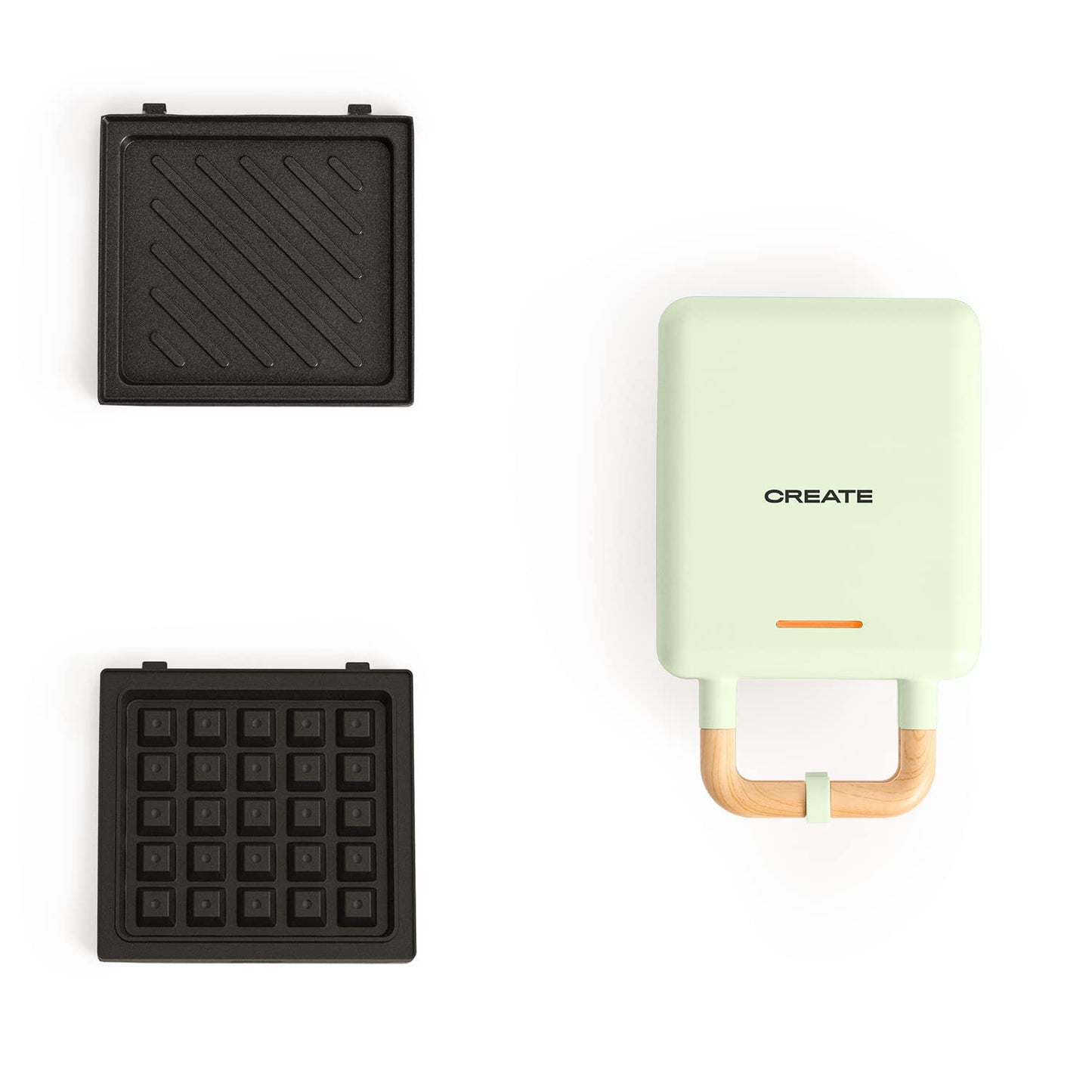 CREATE/STONE STUDIO/Sandwichmaker und Waffeleisen in Rosa-Barbie / 2 austauschbare Antihaftplatten, 1 Scheibe, 100º Offnung, BPA-frei, 105º Öffnung, Cool-Touch-Griff, 600W