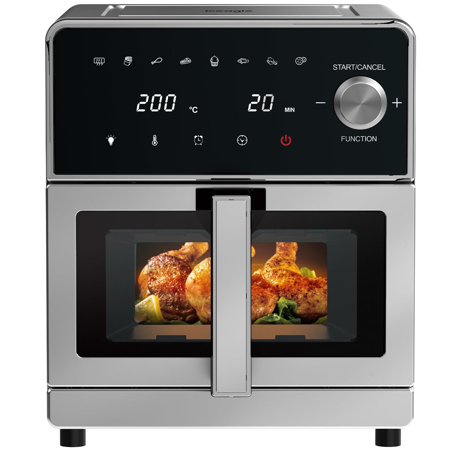 iceagle Heißluftfritteuse 6,5 L Airfryer XL - Fritteuse Ohne Fett mit Metallinnenraum | 1700W Heissluftfriteuse mit 8 Kochprogramme, Digitalem Display, mit deutschem Rezeptbuch