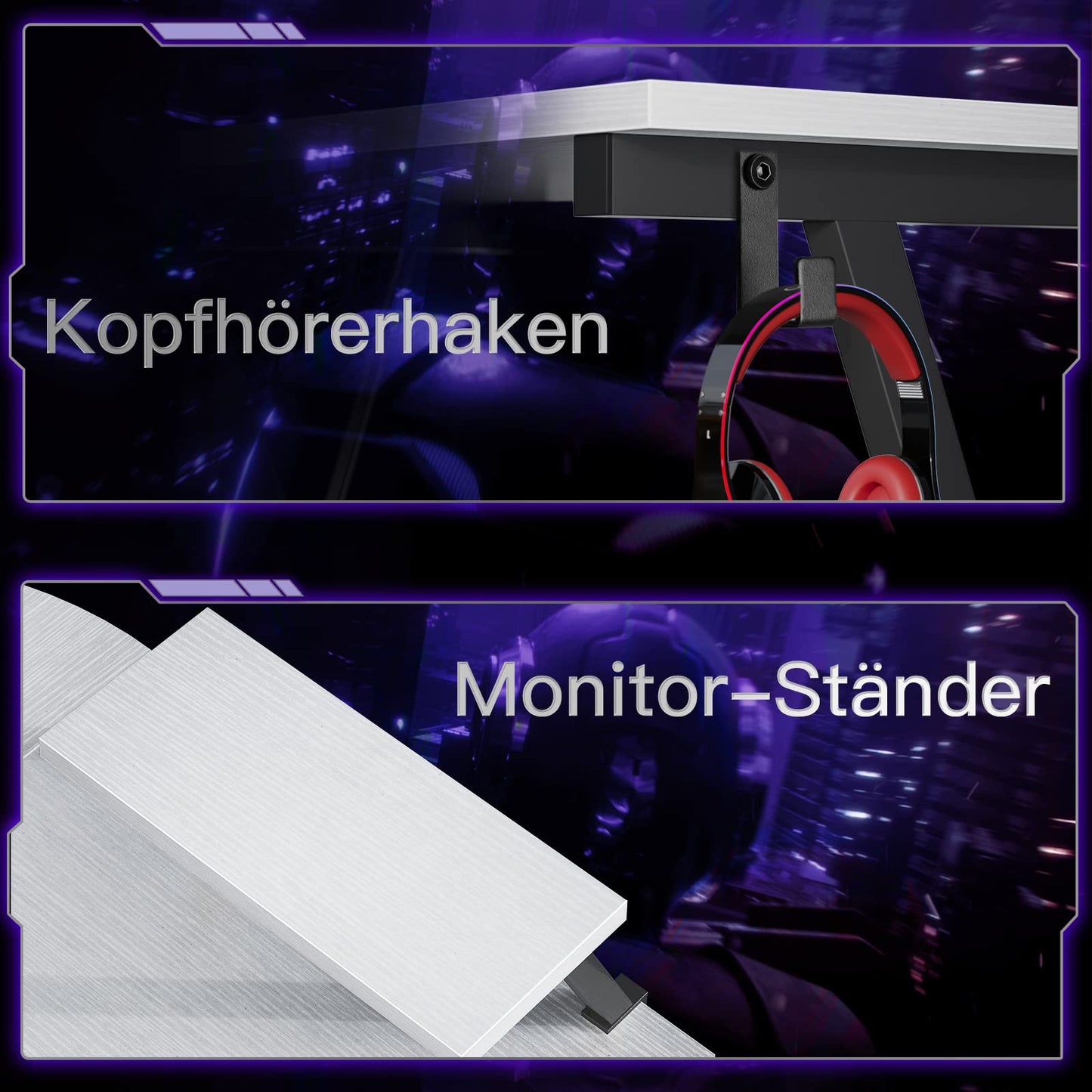 ODK Gaming Tisch, Gaming Schreibtisch Eckschreibtisch für Gamer, Schreibtisch L Form mit Monitorständer für Büro (Schwarz, 127 x 127 cm)