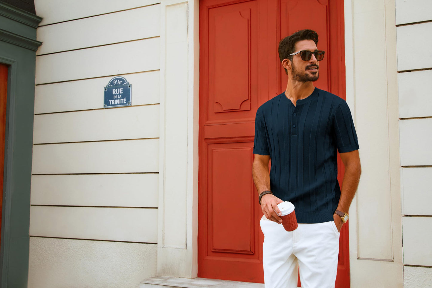 Men’s Henley Knit T-Shirt – Short Sleeve Summer Casual Tee