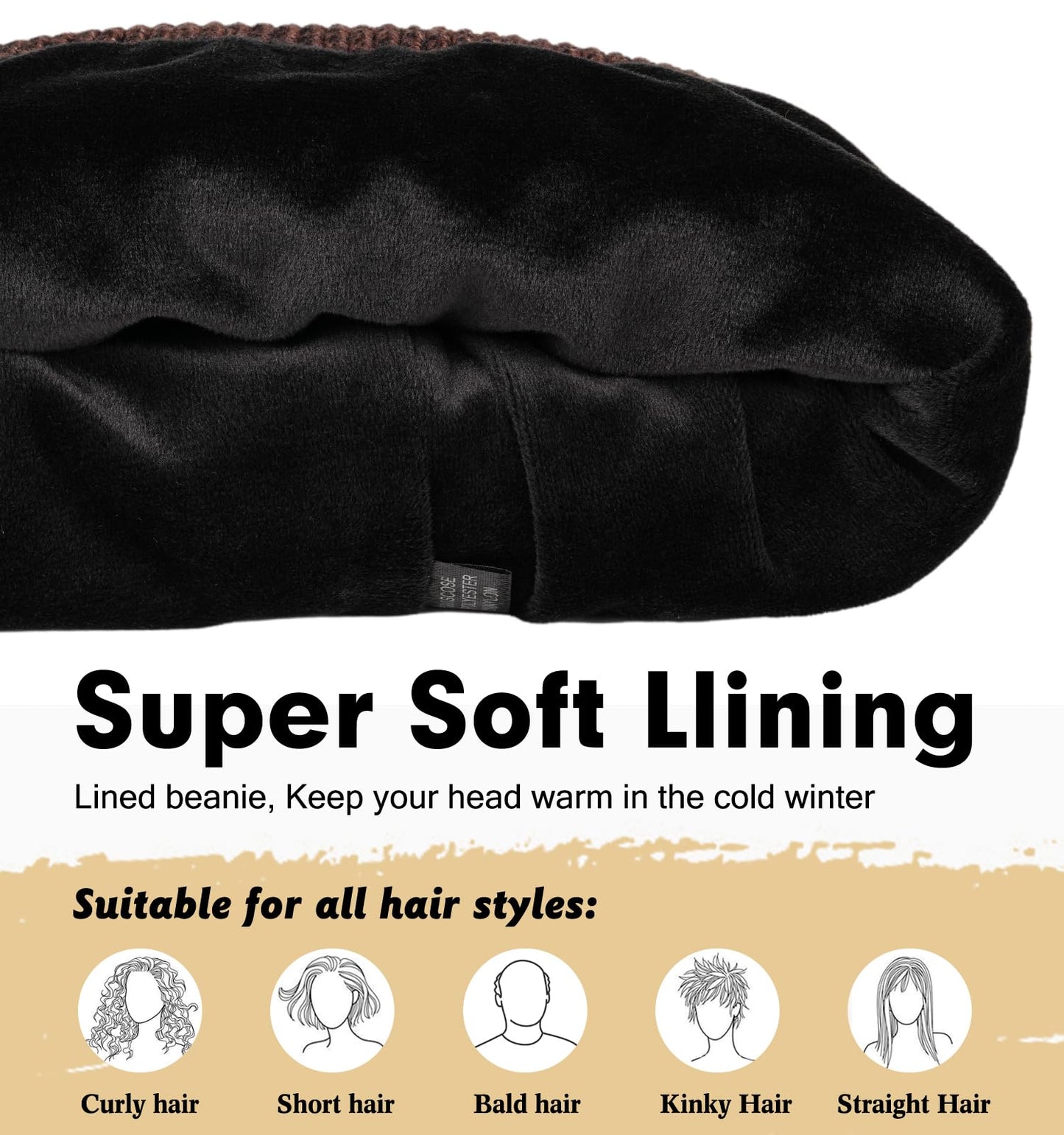 Wmcaps Beanie Mütze, Herren Winter Warme Unisex Wintermütze Strickmütze Dehnbare Weiche Wollmütze mit Bündchen und Dickem Warmem Futter Geschenk für Freundin männer Frauen