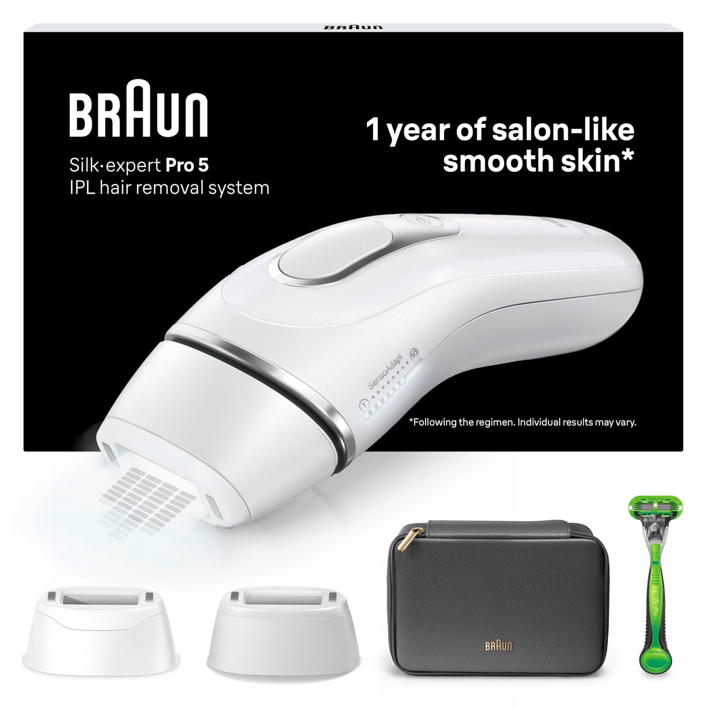 Braun IPL Silk Expert Pro 5 Haarentfernungsgerät Damen/Herren, 2 Aufsätze, sichtbare Haarentfernung, Designed In Germany, Venus Rasierer, Alternative zu Laser Haarentfernung, PL5157, weiß/gold