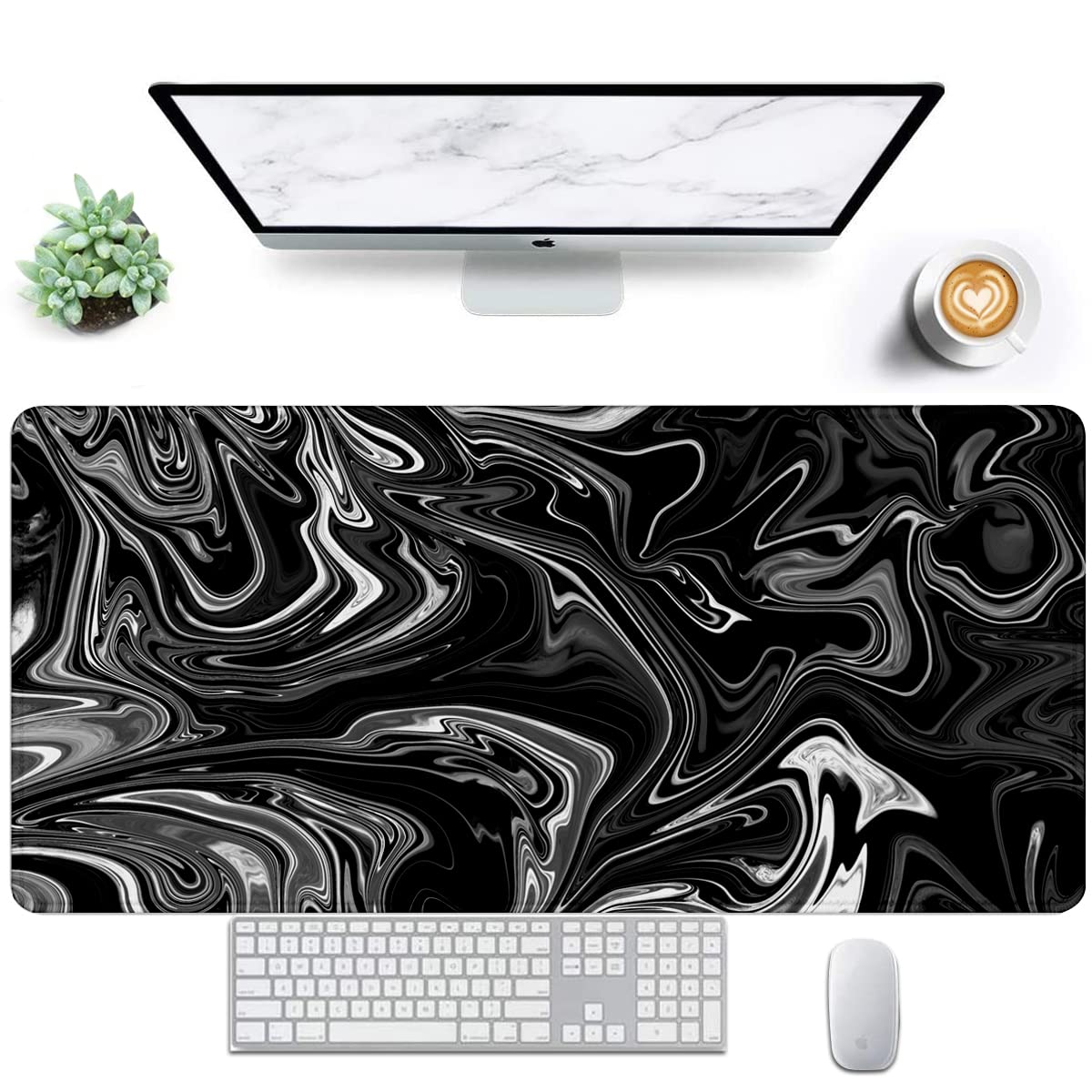 Owege Gaming Mauspad XXL 900 x 400 mm Artistic Curve Mousepad Groß Vernähte Kanten WassXerdicht Anti-Rutsch für PC, MacBook,Laptop Verbessert Präzision und GeschwindigkeiX