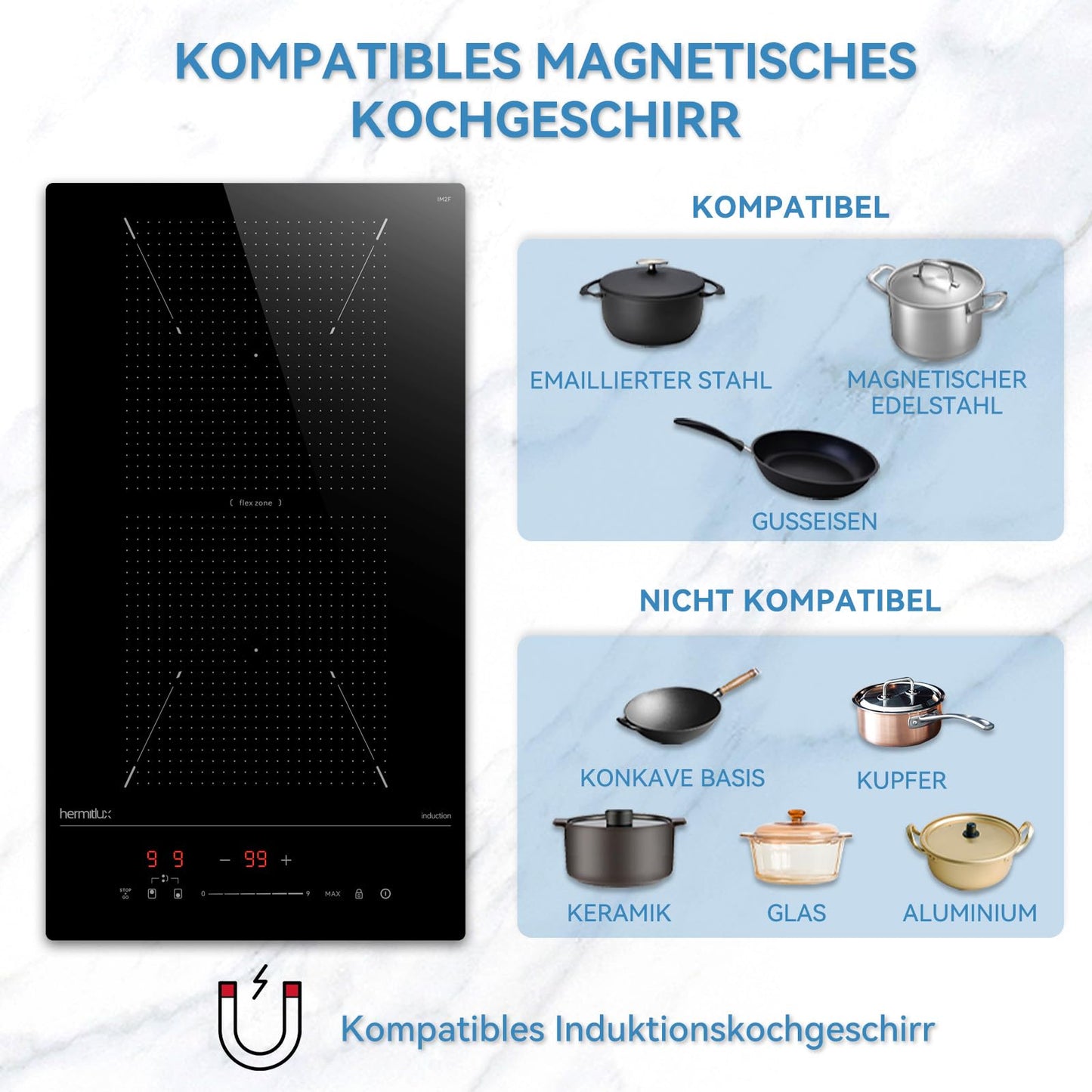 Hermitlux ceramic hob,Built-in 29 cm black glass ceramic electric hob,9 power levels,Sensor touch control, child lock, 1-99 minute timer,Suitable for all pots and pans
