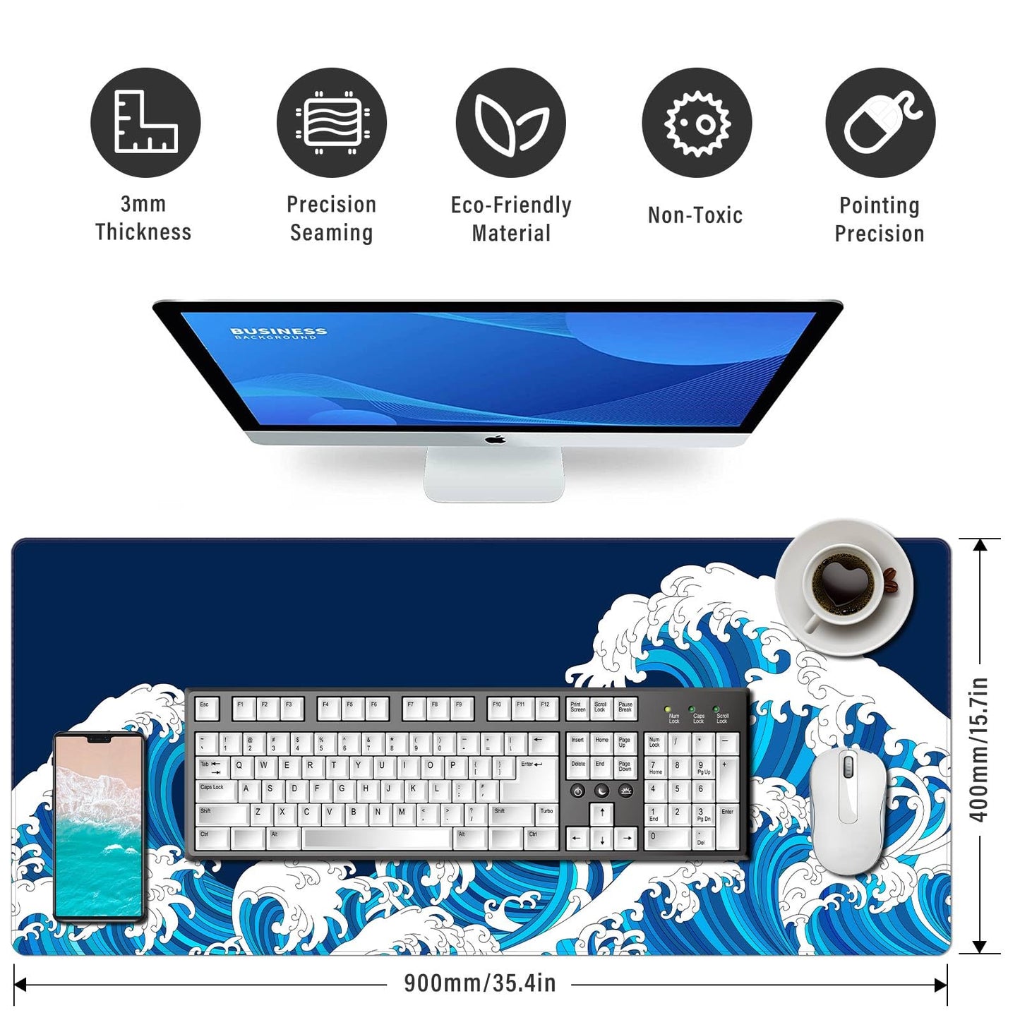 Anpollo Gaming Mouse Mat XXL 900 x 400 x 3 mm Non-Slip Desk Mat Table Mat Multifunctional Office Mouse Mat, Type 1
