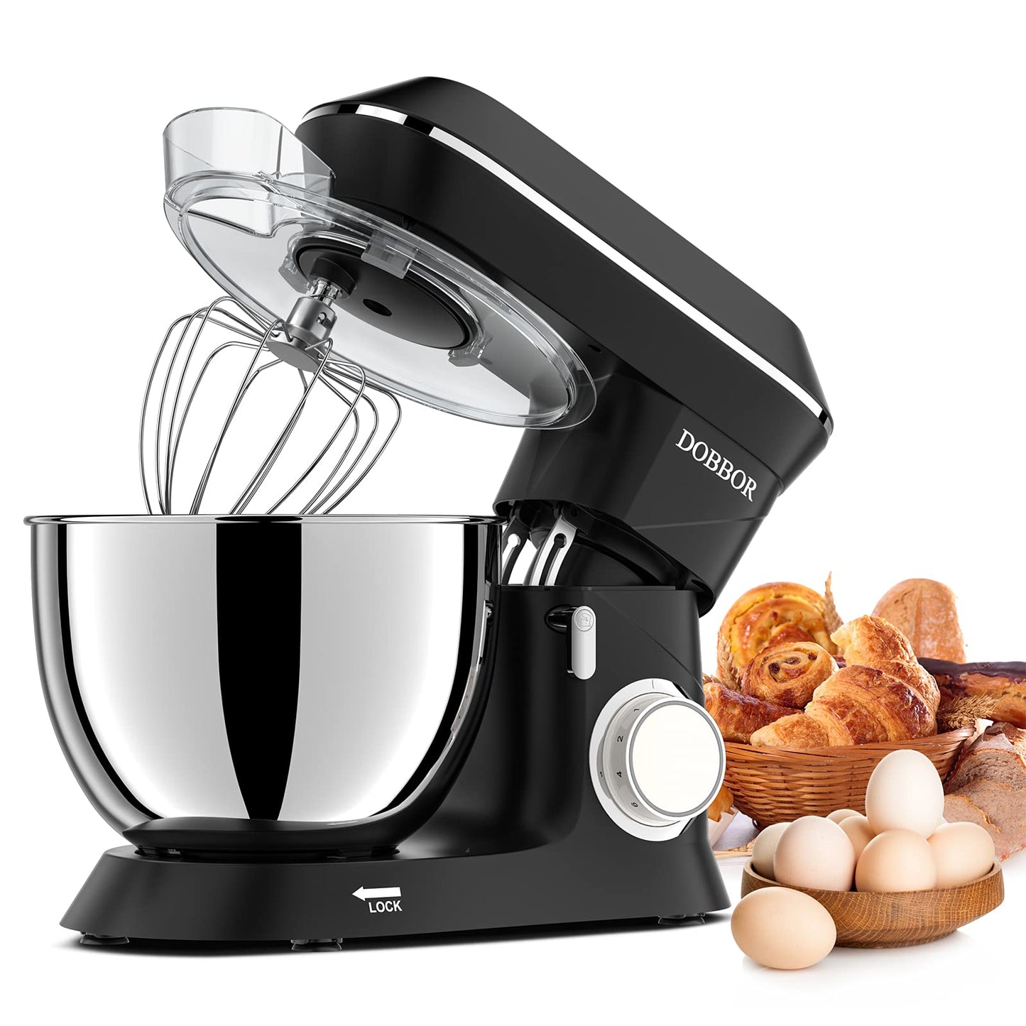 9.5L Küchenmaschine Knetmaschine 1500W, DOBBOR Rührmaschine mit Rührbesen, Knethaken, Schlagbesen, Spritzschutz, 7 Geschwindigkeit Planetarisches Rührsystem, leise und multifunktional. (rot)