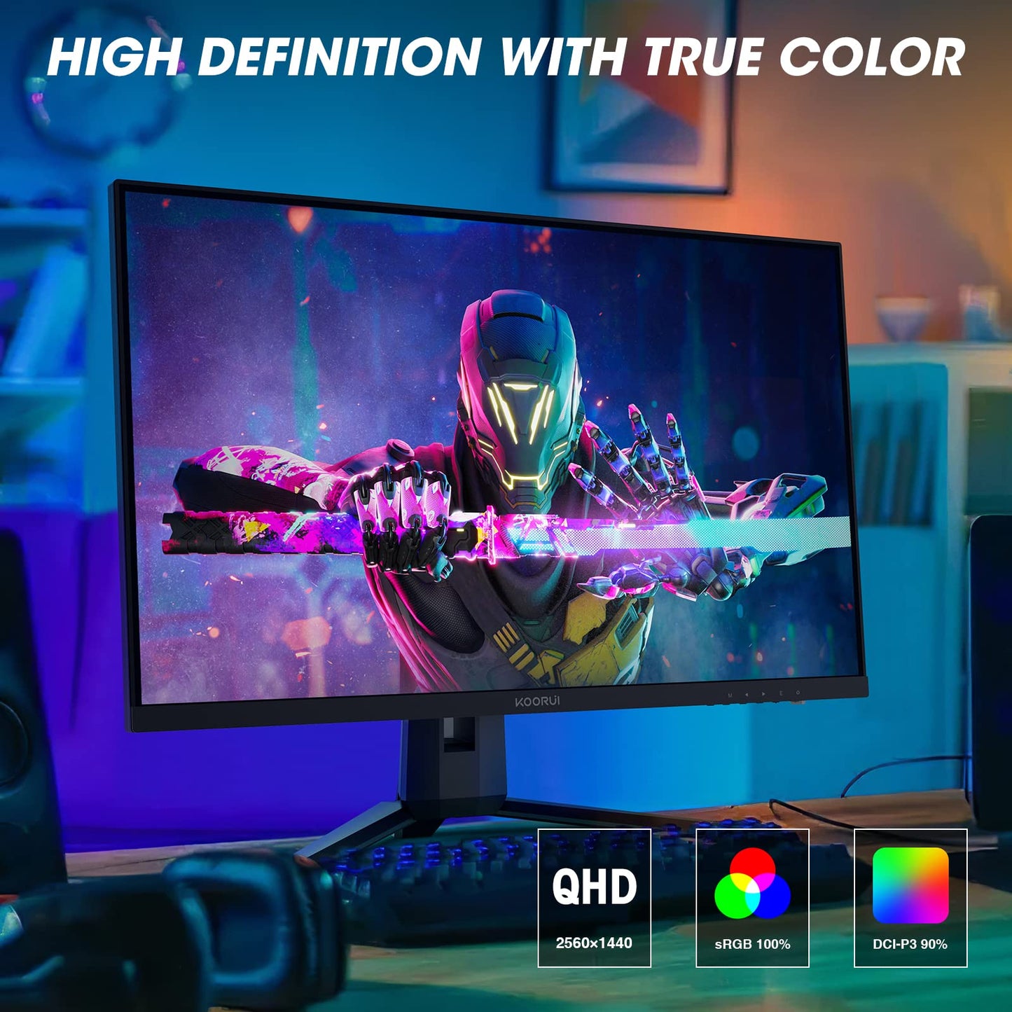 KOORUI Gaming Monitor 24 Zoll - FHD PC Bildschirm VA 165Hz 1ms Monitor 144hz, AdaptiveSync Technology, DCI-P3 85%, 2 x HDMI, DP Neigbar, Schwarz