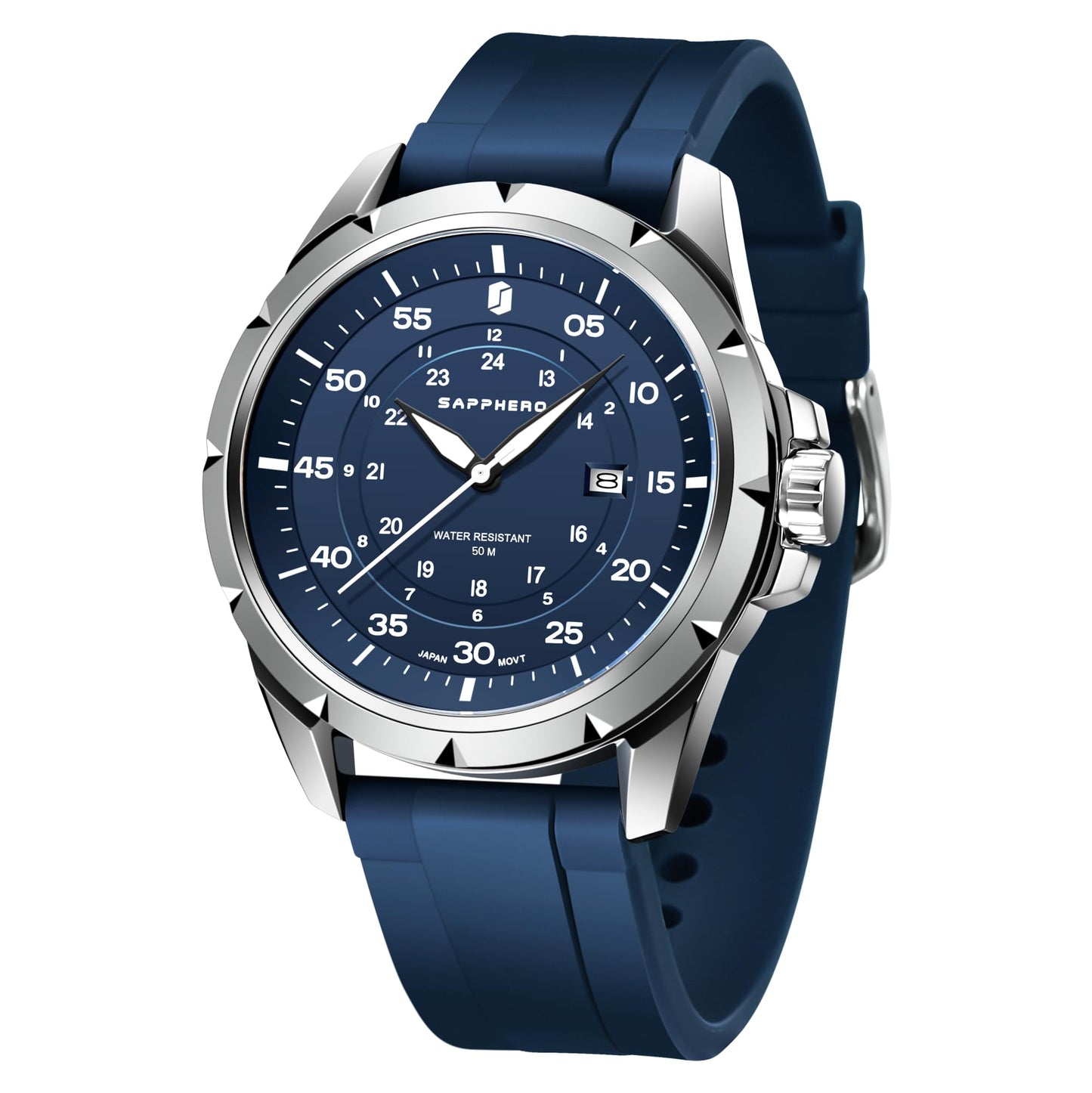 SAPPHERO Uhr Herren Silikonarmband Wasserdicht 10ATM Armbanduhr Herren Japanisches Quarzwerk Edelstahlgehäuse Date Design Sportliches Lässig Business Uhren fur Männer