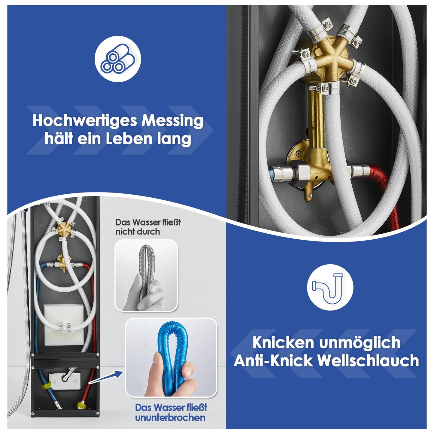 LED Duschpaneel mit Thermostat, OUGOO 6 Funktionen Duschpaneel mit Armatur, Regendusche, Wasserfalldusche, 2-Typ-Massagedüsen, Handbrause und Badewanneneinlauf, 304 Edelstahl, Schwarz