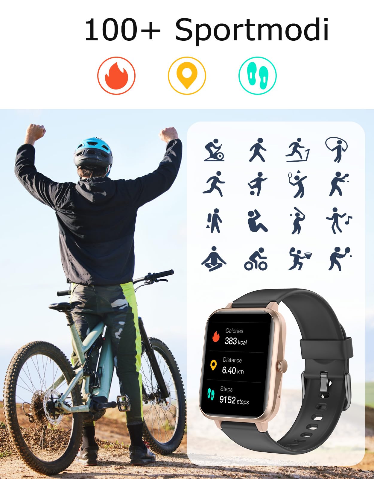GRV Smartwatch für Damen Herren mit Telefonfunktion,Fitnessuhr mit Pulsmesser SpO2 Schlafmonitor Schrittzähler IP68 Wasserdicht,Multi Sportmodi Smart Watch Fitness Tracker für iOS Android Handy