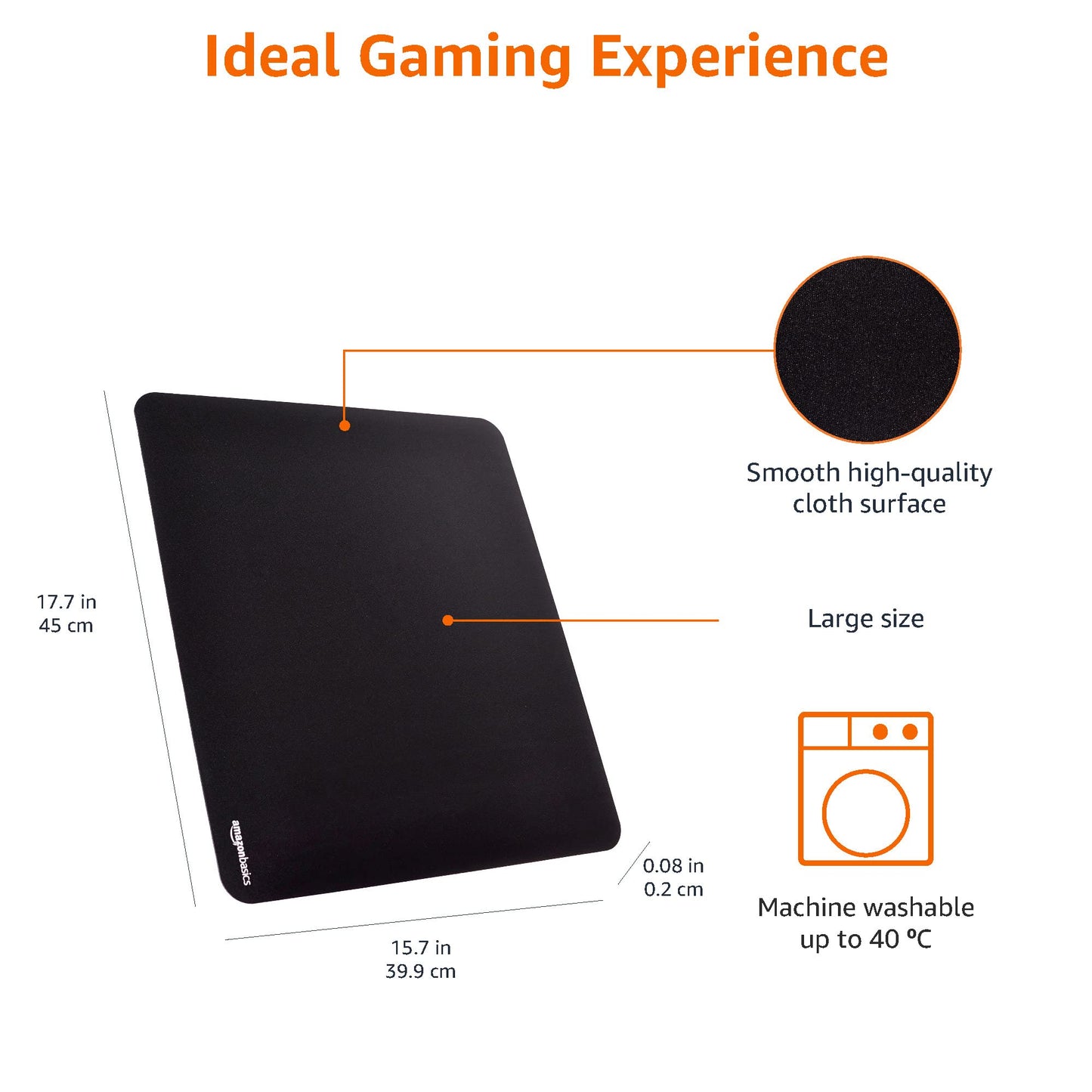 Amazon Basics Großes Rechteckig Gaming-Mauspad, Computer, verlängert, Schwarz