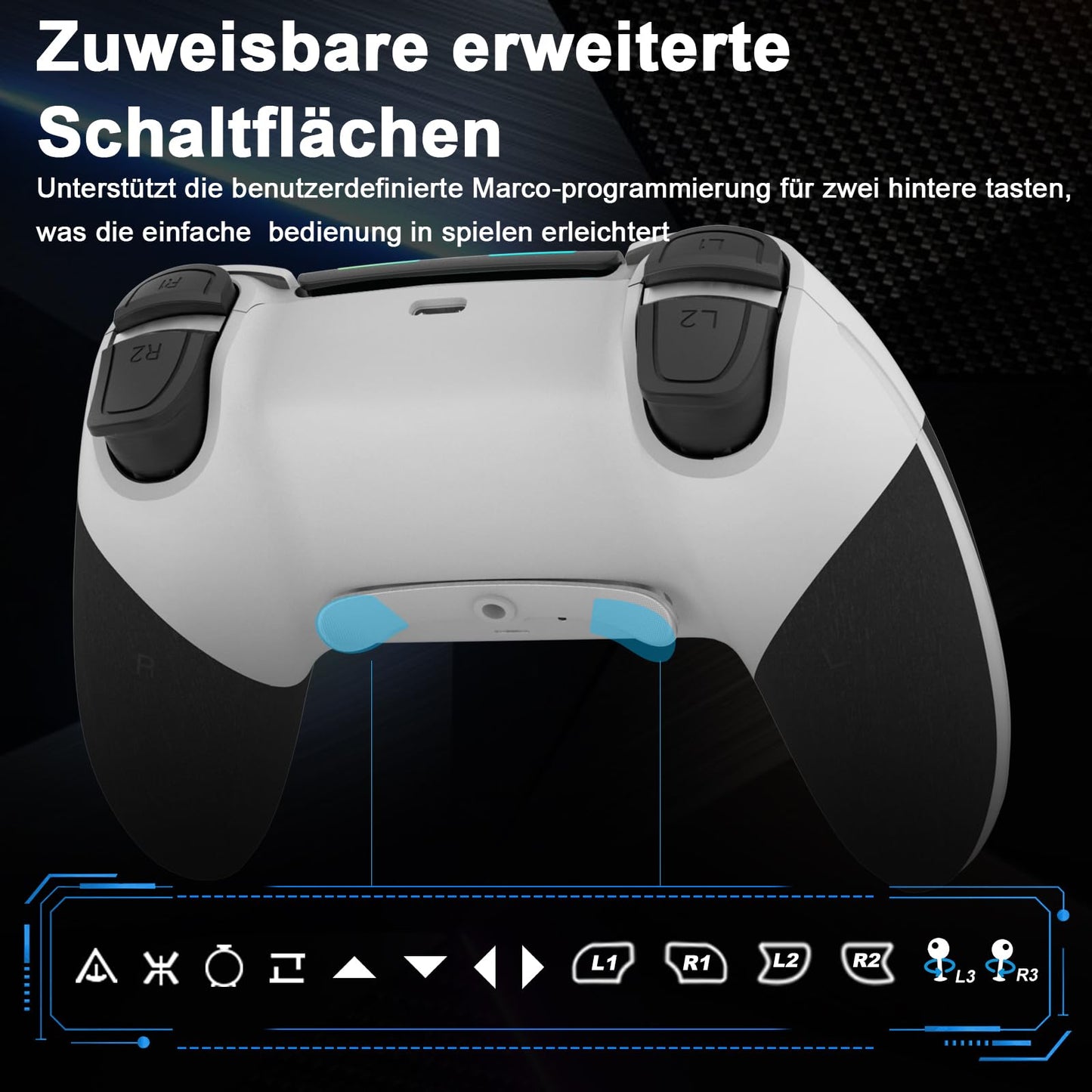 Shiptree Wireless Controller für PS-4, Game Controller Kompatibel mit PS-4/Slim/Pro mit 2 Programmierbaren Tasten, Gamepad mit Trubo/Dual Vibration/6-Achsen Gyro Sensor/Touchpanel/Audio Jack - Weiß