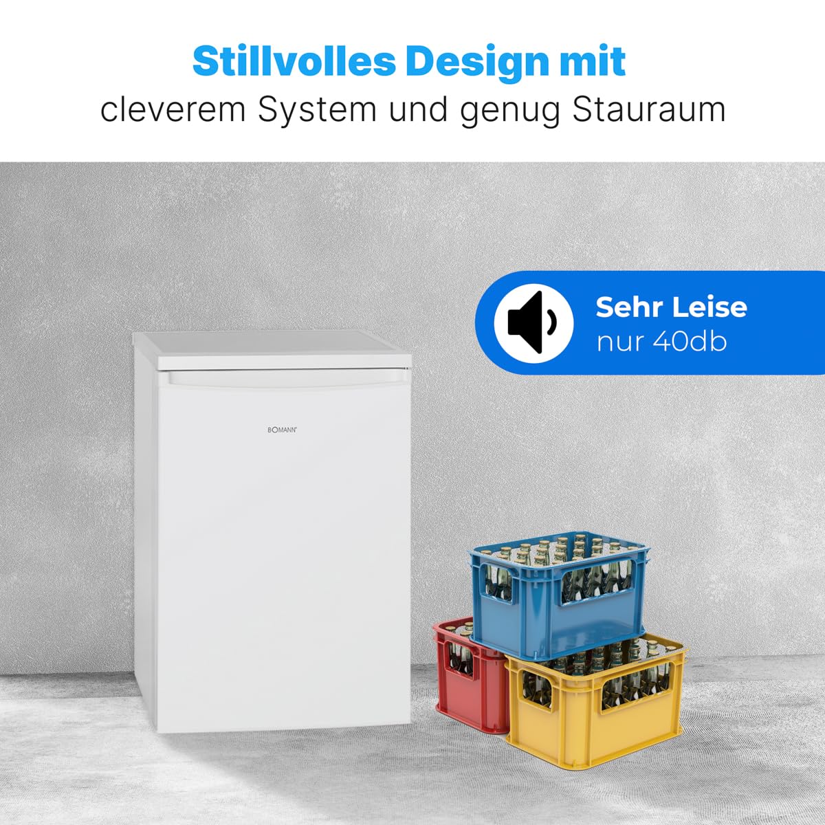 Bomann® Kühlschrank mit Gefrierfach | Kühlschrank klein mit 120L Nutzinhalt | Kühlen 107L & Gefrieren 13L | Fridge mit 3 Türablagen & 2 Glasablagen | wechselbarer Türanschlag