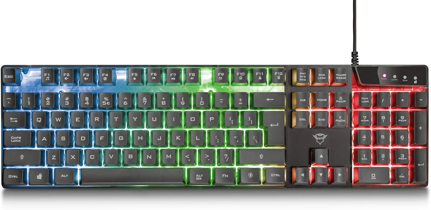 Trust Gaming GXT 838 Azor Gaming-Maus und Tastatur, italienisches Layout QWERTY, USB, Anti-Ghosting, Tastatur mit Hintergrundbeleuchtung LED RGB, Gaming-Maus 800-3000 DPI – Schwarz