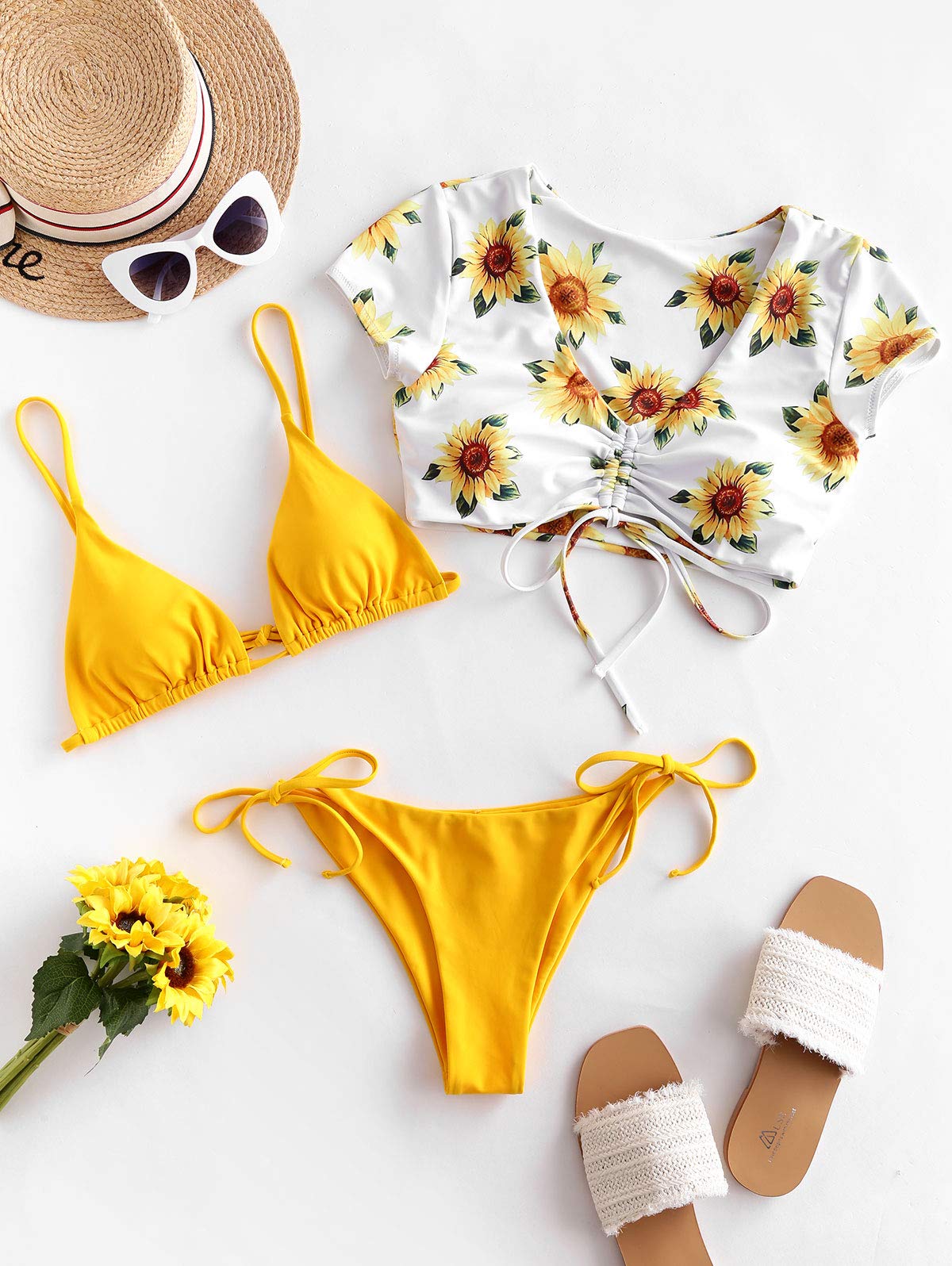 ZAFUL Padded Bikini Set Tie-Dye Triangle Top Low Waist Swim Shorts