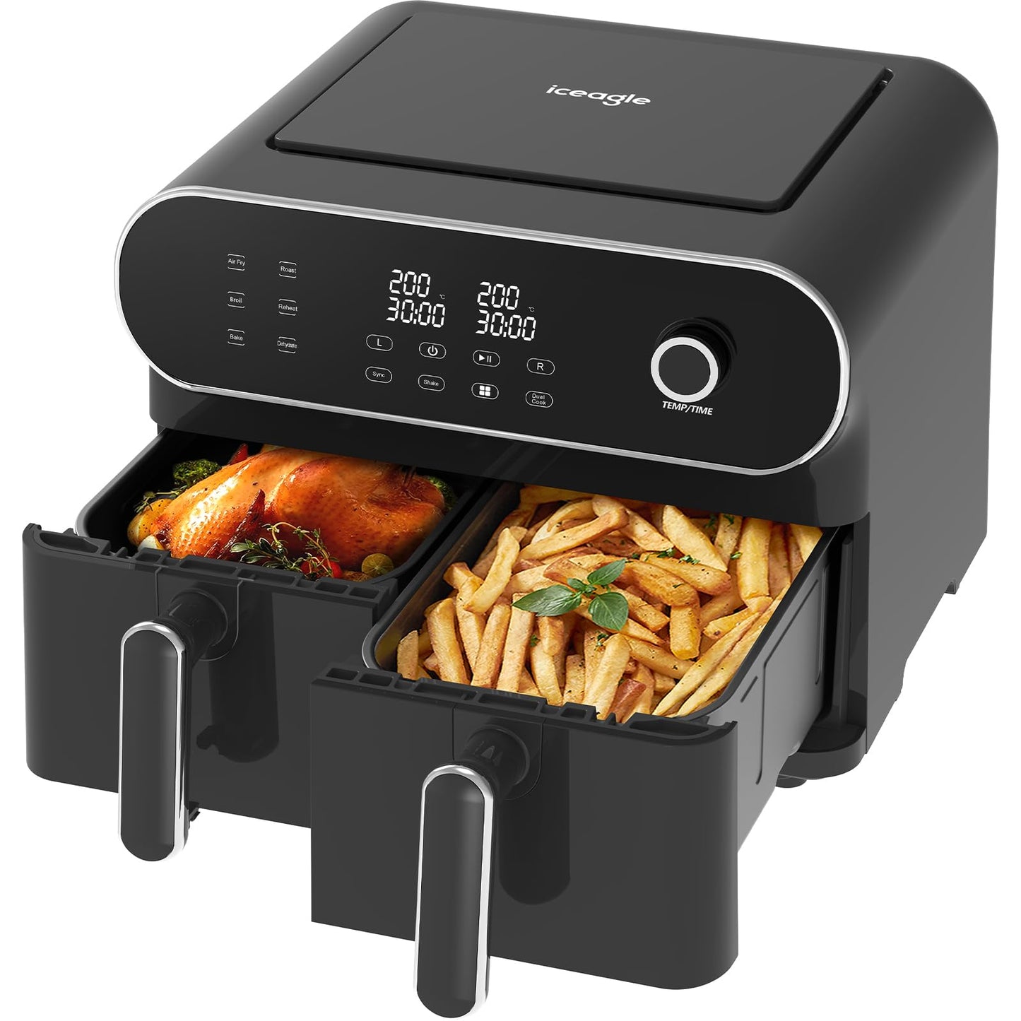 iceagle Heißluftfritteuse 6,5 L Airfryer XL - Fritteuse Ohne Fett mit Metallinnenraum | 1700W Heissluftfriteuse mit 8 Kochprogramme, Digitalem Display, mit deutschem Rezeptbuch