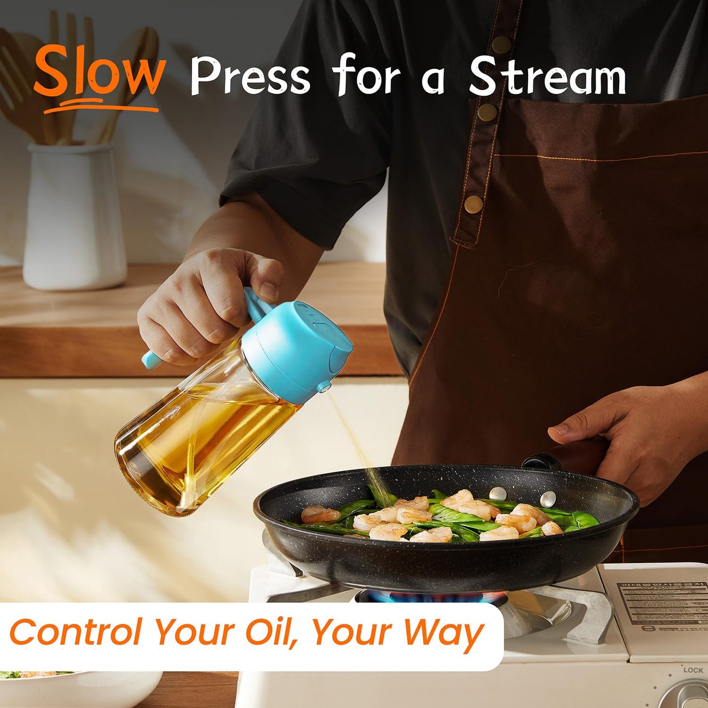 TrendPlain 16 oz Oil Sprayer for Cooking Oil - 470 ml Olive Oil Bottle - 2-in-1 Oil Dispenser and Oil Sprayer - Kitchen Gadgets for Cooking, Salad and Grill Black