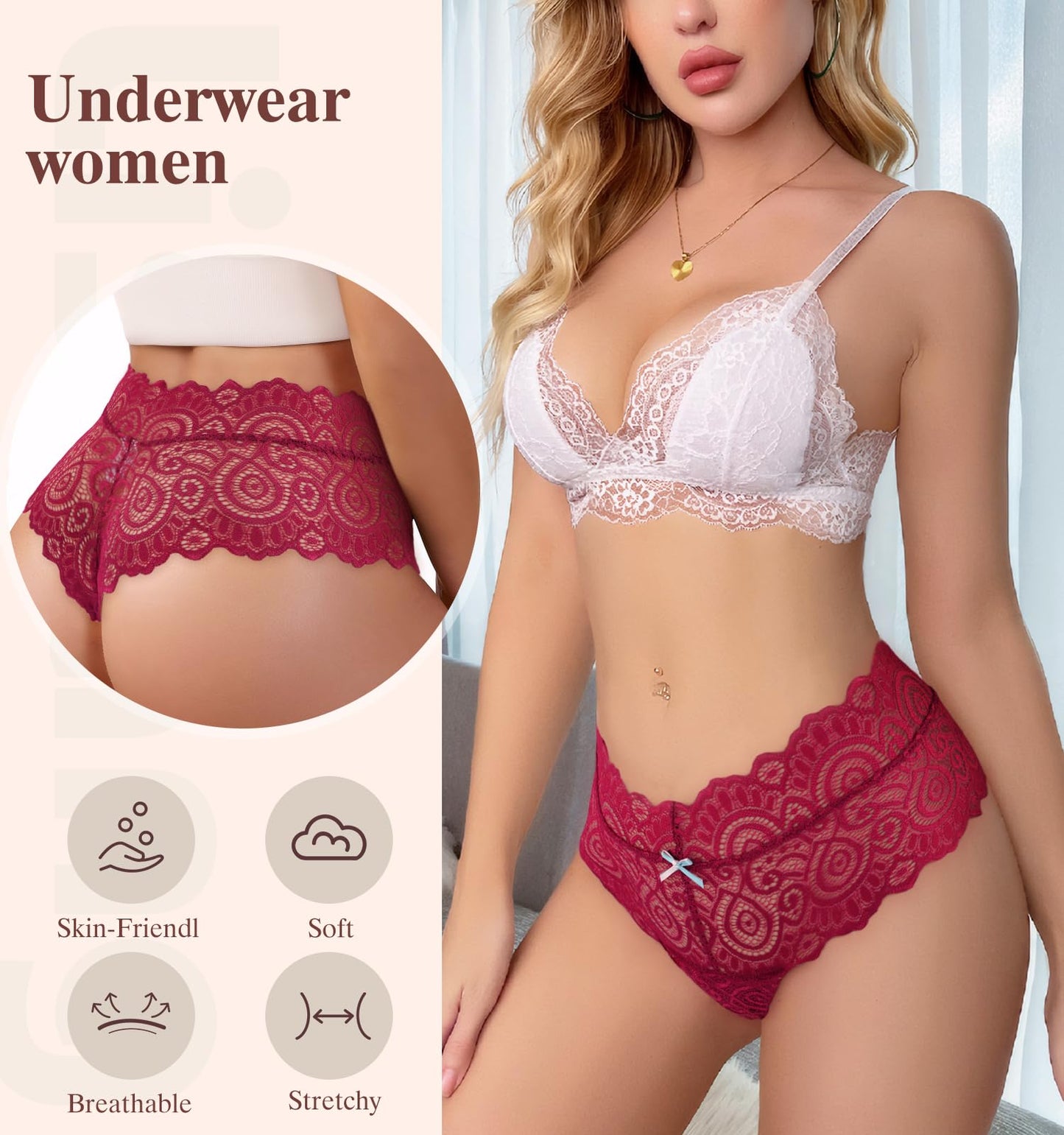 Lishang Women's Lace Thong 5-Pack - Sexy Low Waist Lingerie