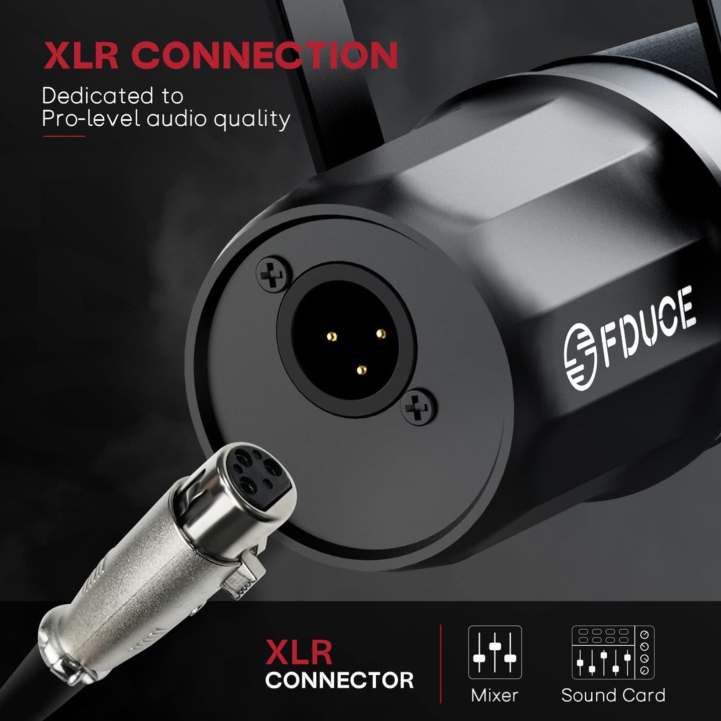 FDUCE SL40X XLR Dynamic Microphone Set for Vocal Recording, Podcasting, Gaming, Live Streaming and Broadcasting, All-Metal Microphone, Voice Isolating Technology, Black