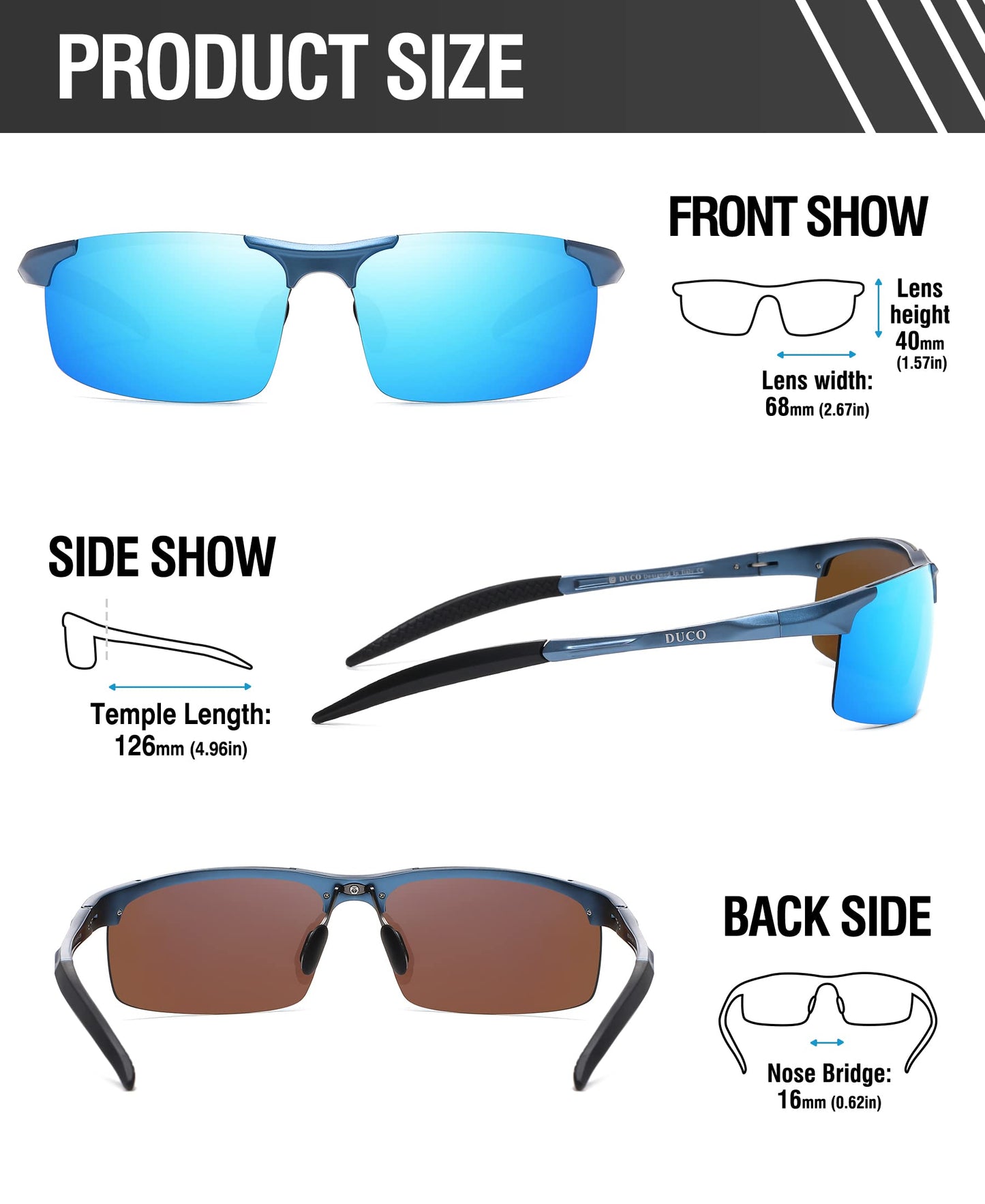 DUCO Herren Sportbrille Polarisierte Sonnenbrille Fahrerbrille Ultraleichte Al-Mg Metallrahmen UV400-Schutz Männer Sonnenbrillen 8177S