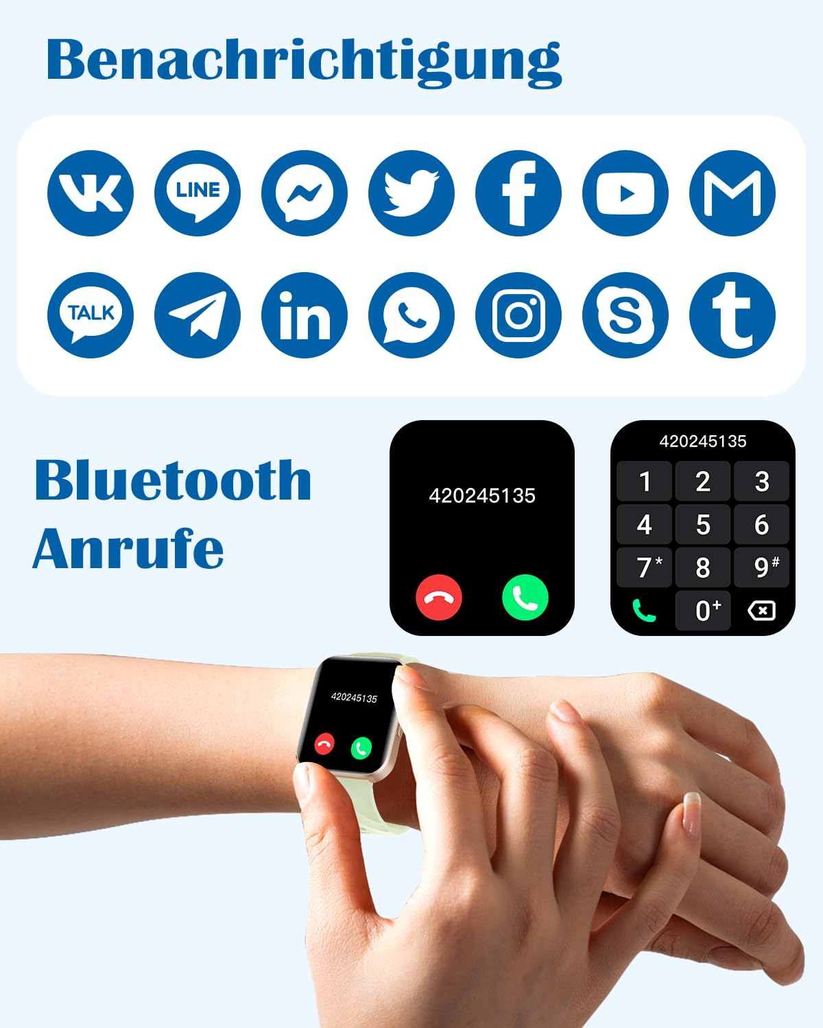 RUIMEN Smartwatch Damen Herren mit Telefonfunktion Fitnessuhr Schrittzähler Uhr mit Pulsmesser SpO2 Messung Schlafüberwachung Nachrichten Multi Trainingsmodi Smart Watch Wasserdicht Für Android iOS