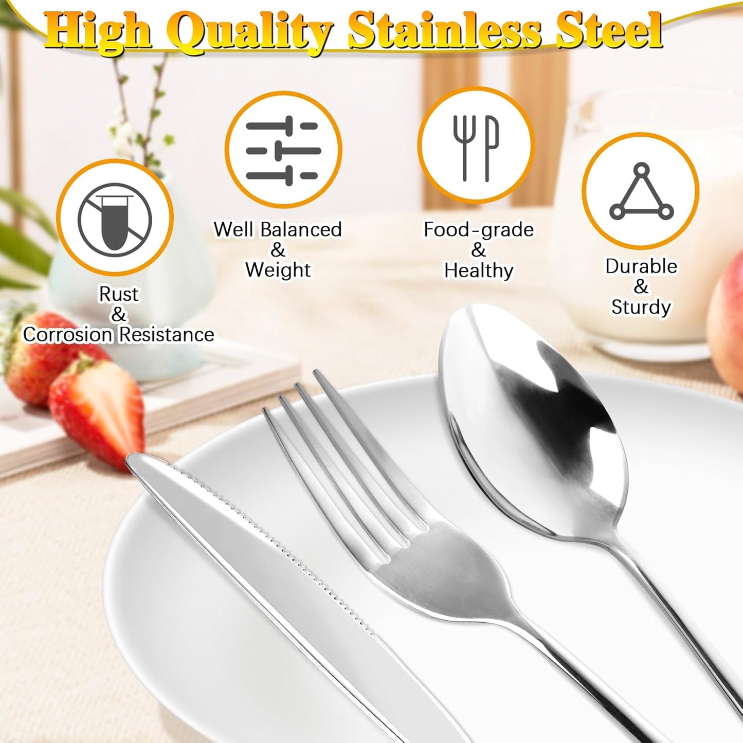 Besteck Set 6 Personen, 30 teilig Cutlery Set inkl. Messer, Gabel, Löffel, Besteckset Spiegelpoliert, Essbesteck Spülmaschinenfest, Edelstahl Besteck für Hause Küche Restaurant