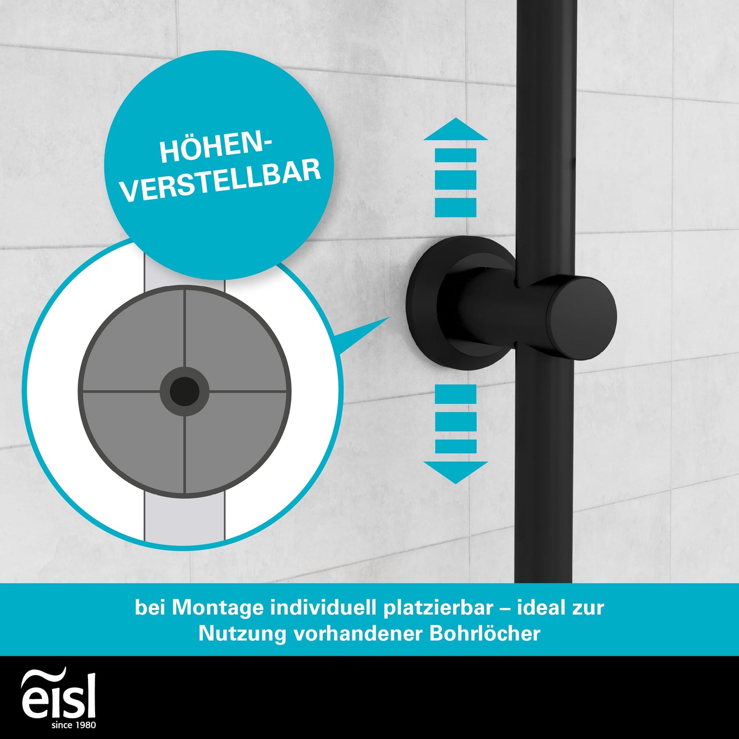 EISL Duschset EASY FRESH, Duschsystem ohne Armatur 2 in 1 mit großer Regendusche (250 x 200 mm) und Handbrause, Regendusche ohne Armatur ideal zum Nachrüsten, komplettes Montageset, Chrom DX12006