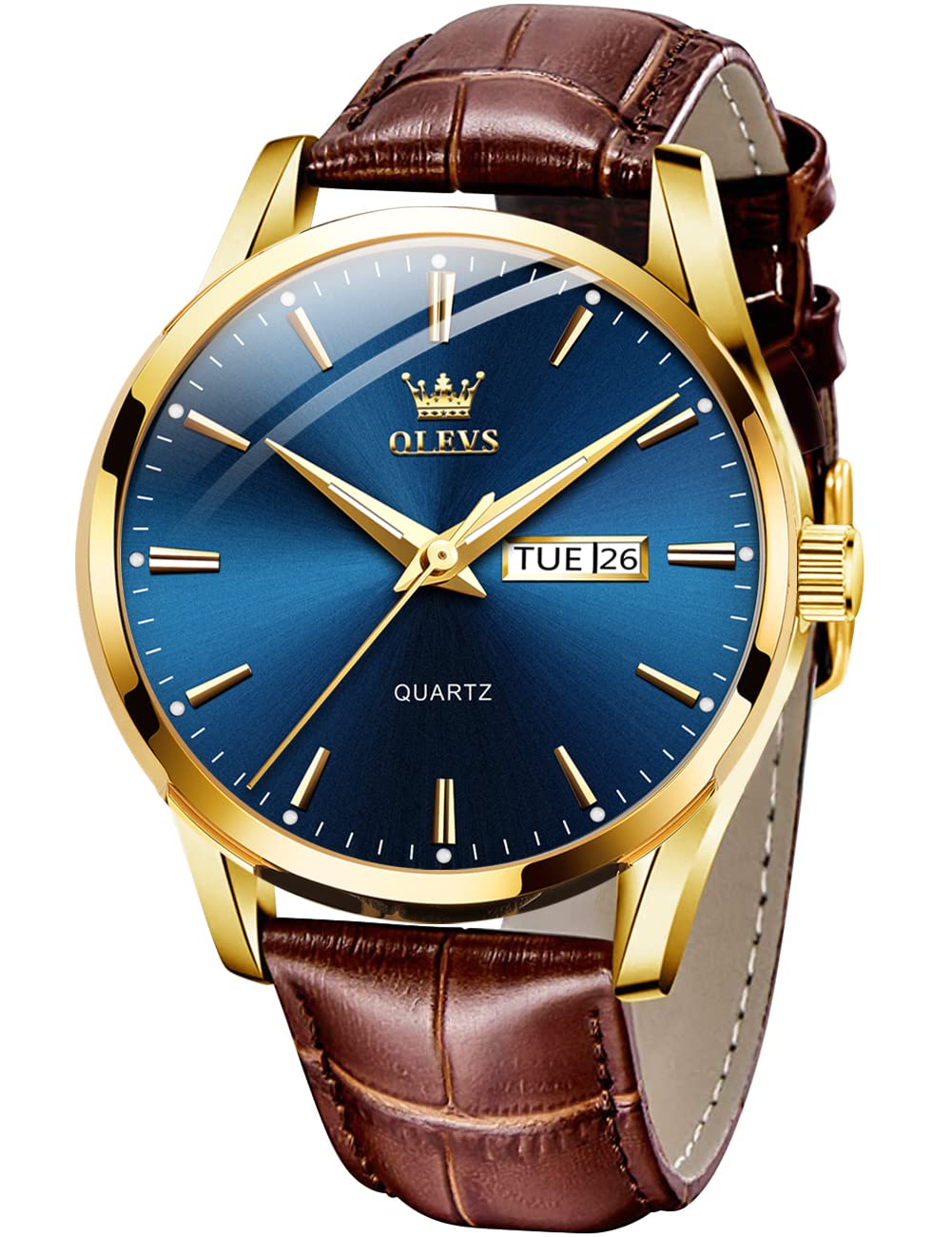 OLEVS Herrenuhren Braune Schwarz Lederarmband Quarz Uhr Männer mit Wochentag Datum Wasserdicht Leuchtende Klassische Elegantes Armbanduhr Geschenk