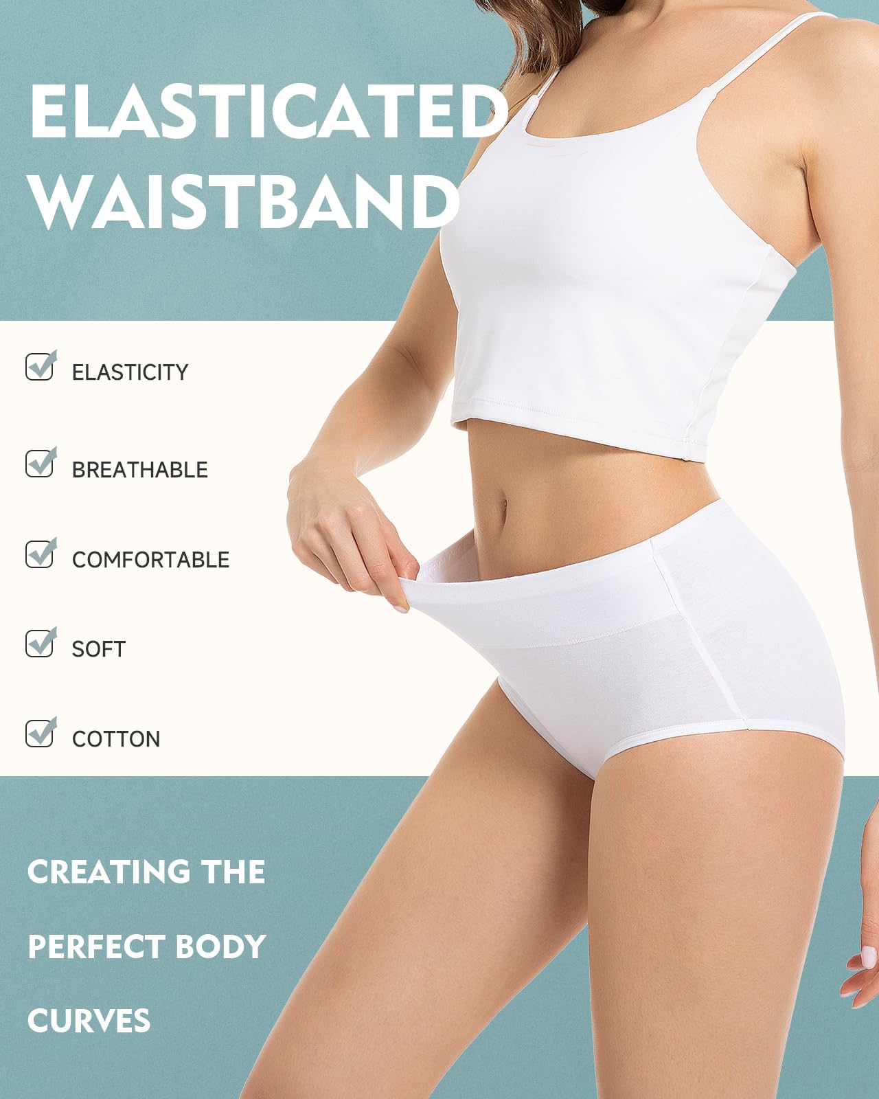 TANSTC Women’s Underwear 5-Pack High Waist Stretch Cotton Panties