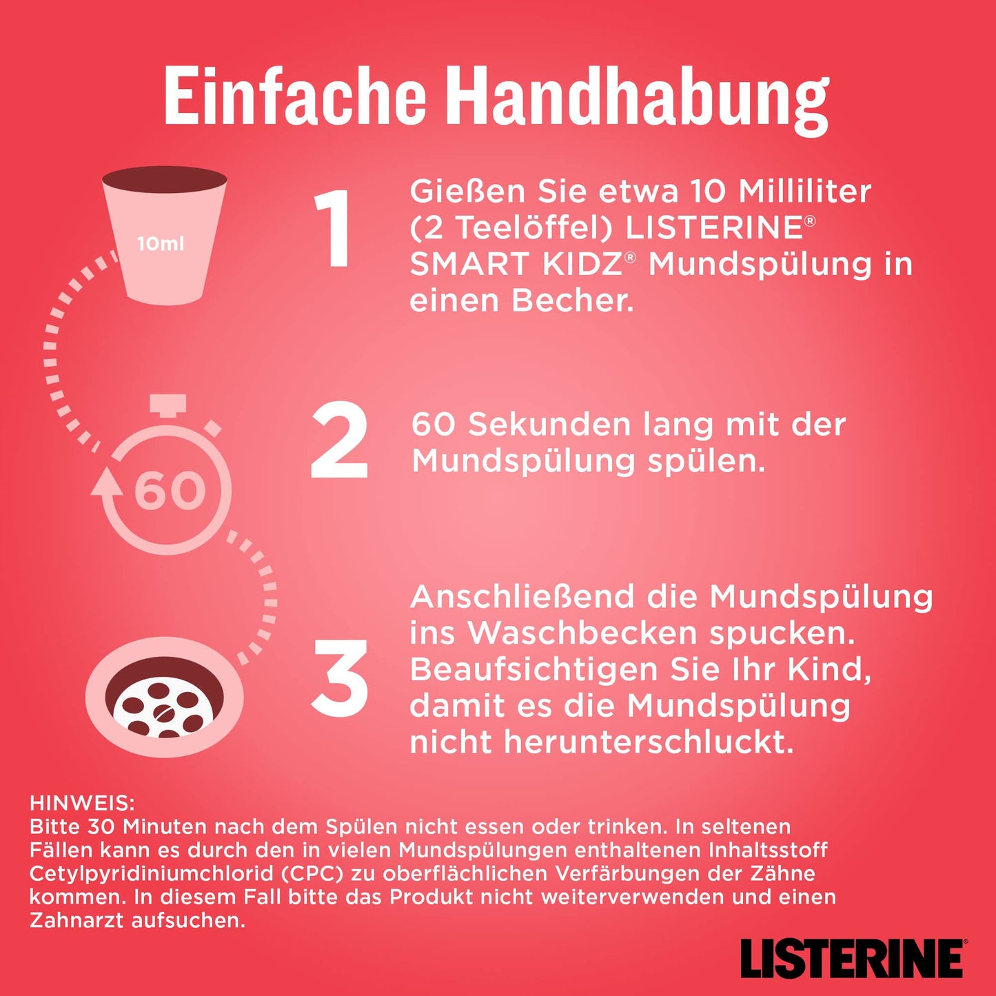 LISTERINE Smart Kidz Mild Berry (500 ml), antibakterielle Kinder Mundspülung ohne Alkohol & ohne Zucker, Mundwasser schützt vor Karies, geeignet für Kinder ab 6 Jahren