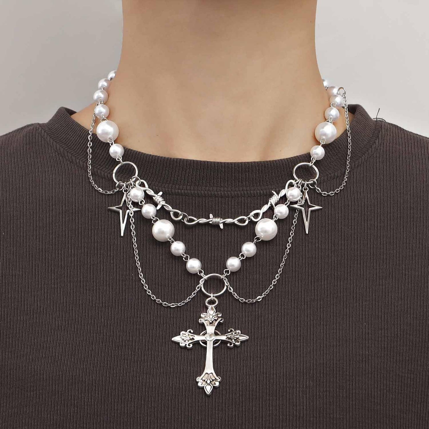 Clataly Women's Crystal Cross Pearl Necklace