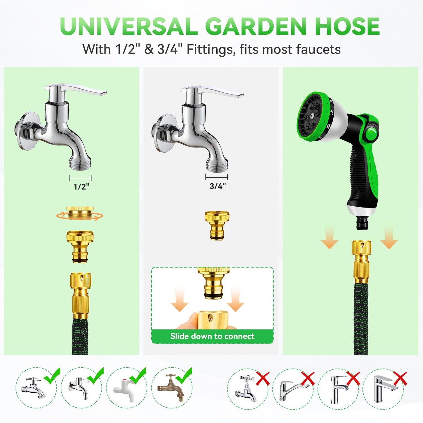 Yofidra Flexibler Gartenschlauch 30m, 3 Lagiger Latex Wasserschlauch mit 3/4 Zoll und 1/2 Zoll Metallanschlüsse, 3450D-Gewebe, Knickfrei, Strapazierfähiger Garden Hose Schlauch mit 10 Düse