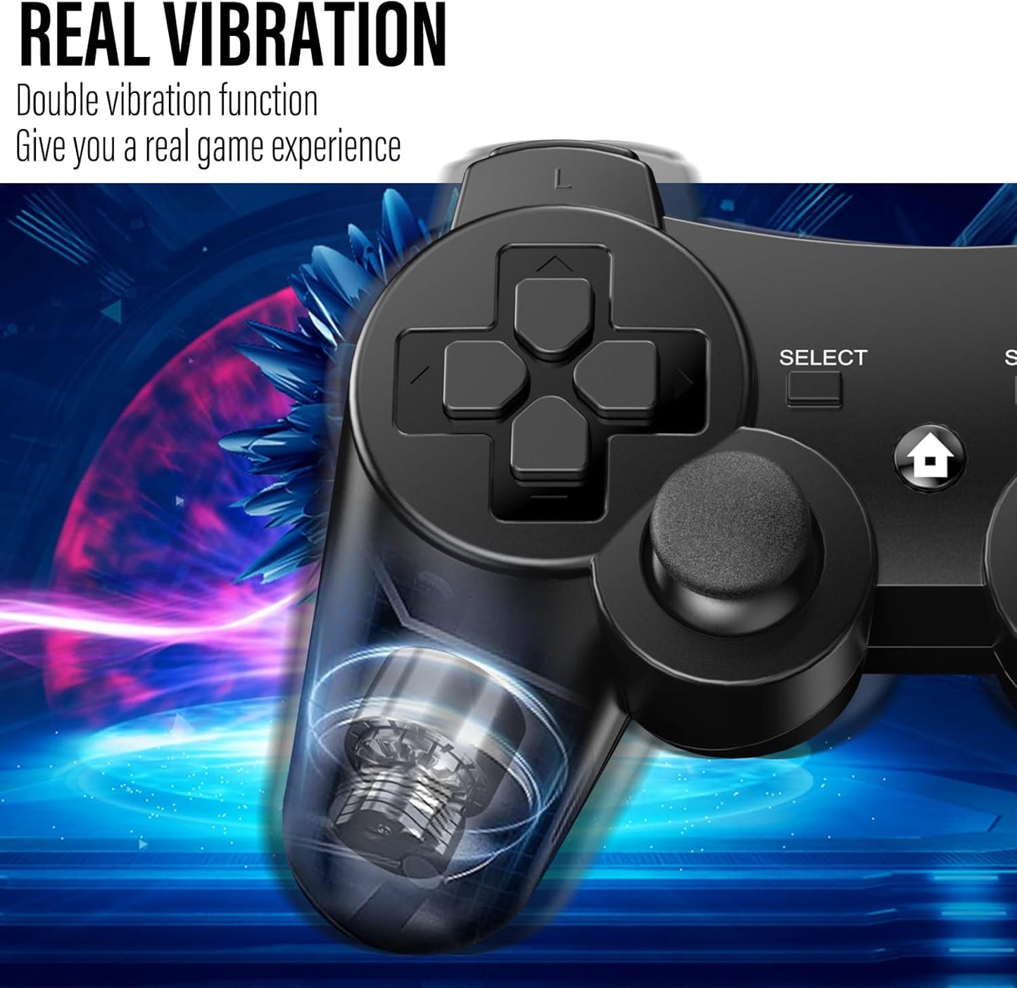 Diswoe Controller for PS-3, 2 Pack Wireless Controller for Play-Station 3 with Dual Shock, Gyro Axis, Bluetooth Controller, Rechargable Remote Gamepad Joystick with 2 Charging Cables