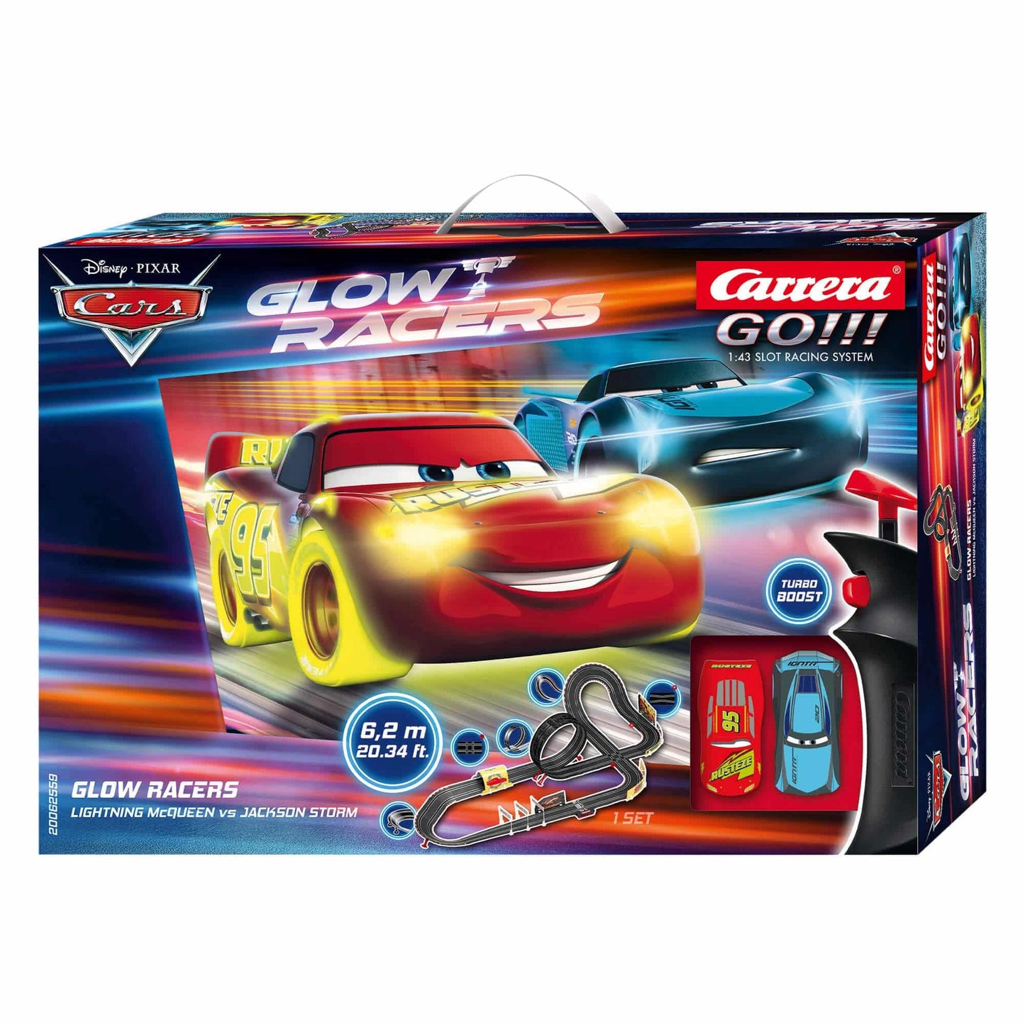 Carrera - 20062477 - Carrera GO!!! Disney Pixar Cars - Neon Nights Rennbahn-Set I Rennbahnen und lizensierte Slotcars | bis zu 2 Spieler | Für Jungs und Mädchen ab 6 Jahren & Erwachsene