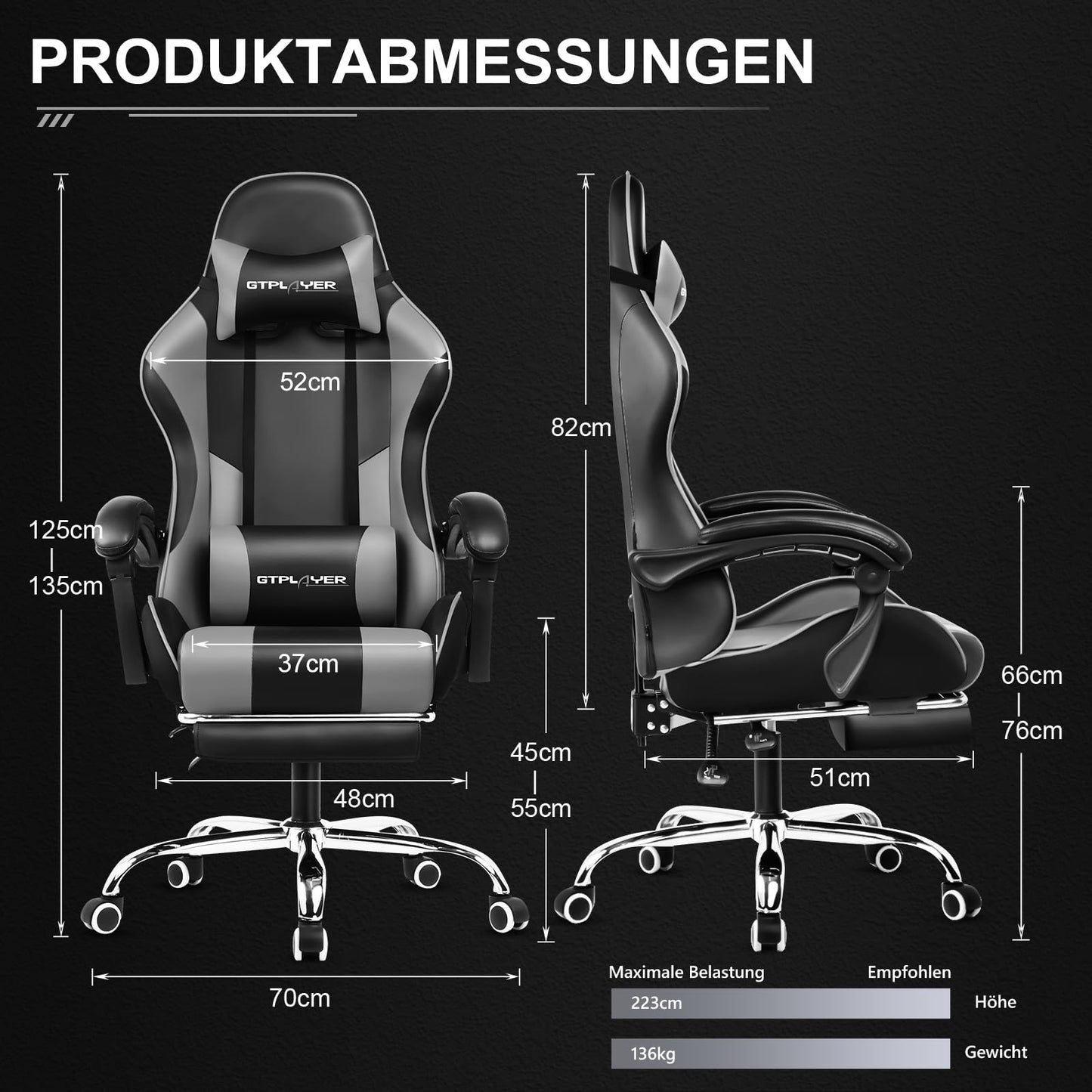 GTPLAYER Office Chair Gaming Chair Massage Gaming Armchair Ergonomic Gamer Chair with Footrest, Headrest Massage Lumbar Cushion, Padded Gaming Chair, Swivel Chair White