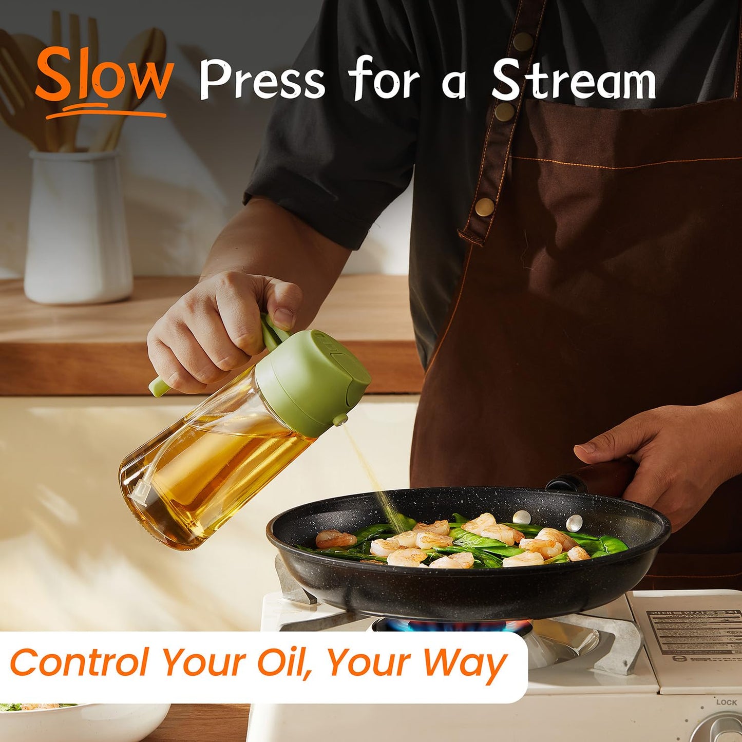 TrendPlain 16 oz Oil Sprayer for Cooking Oil - 470 ml Olive Oil Bottle - 2-in-1 Oil Dispenser and Oil Sprayer - Kitchen Gadgets for Cooking, Salad and Grill Black