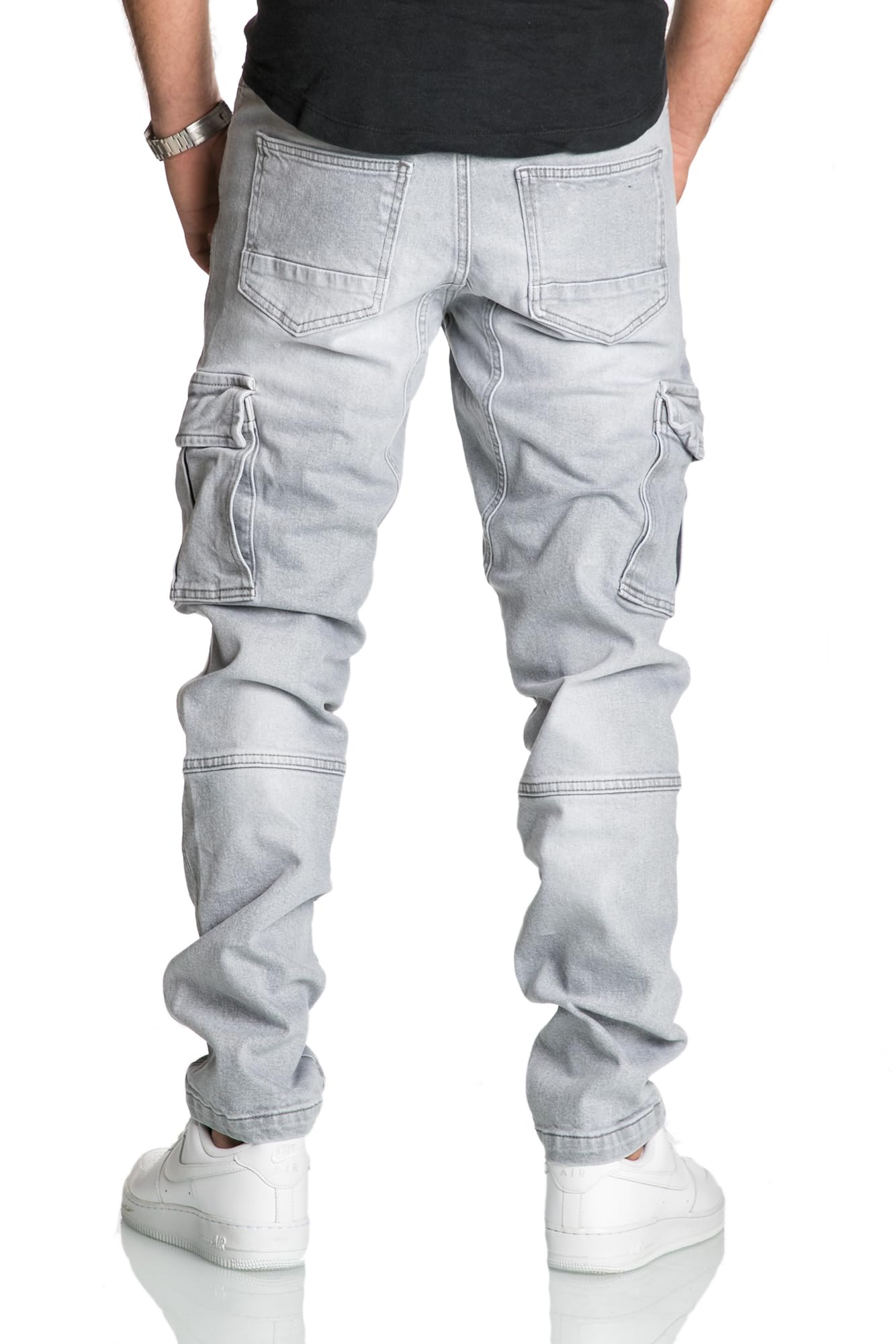 Men’s Cargo Jeans R7977 – Regular Slim Fit Stretch Denim Pants