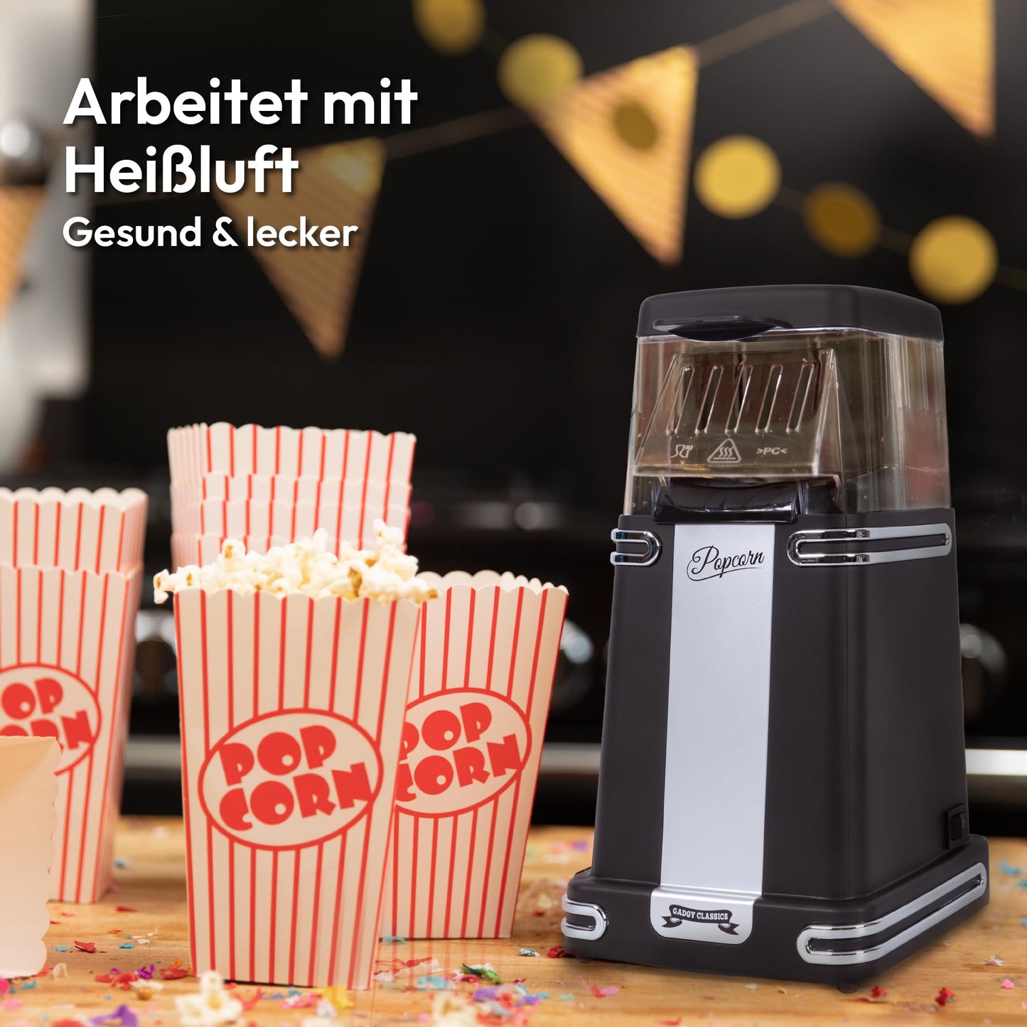 Gadgy Popcorn Maschine groß - Retro Popcorn Maker 5 L - Popcorn Maker mit Antihaftbeschichtung und abnehmbarer Heizfläche - Popkorn Maschine rot - Popcornmaschine 800W - Popcorn machine