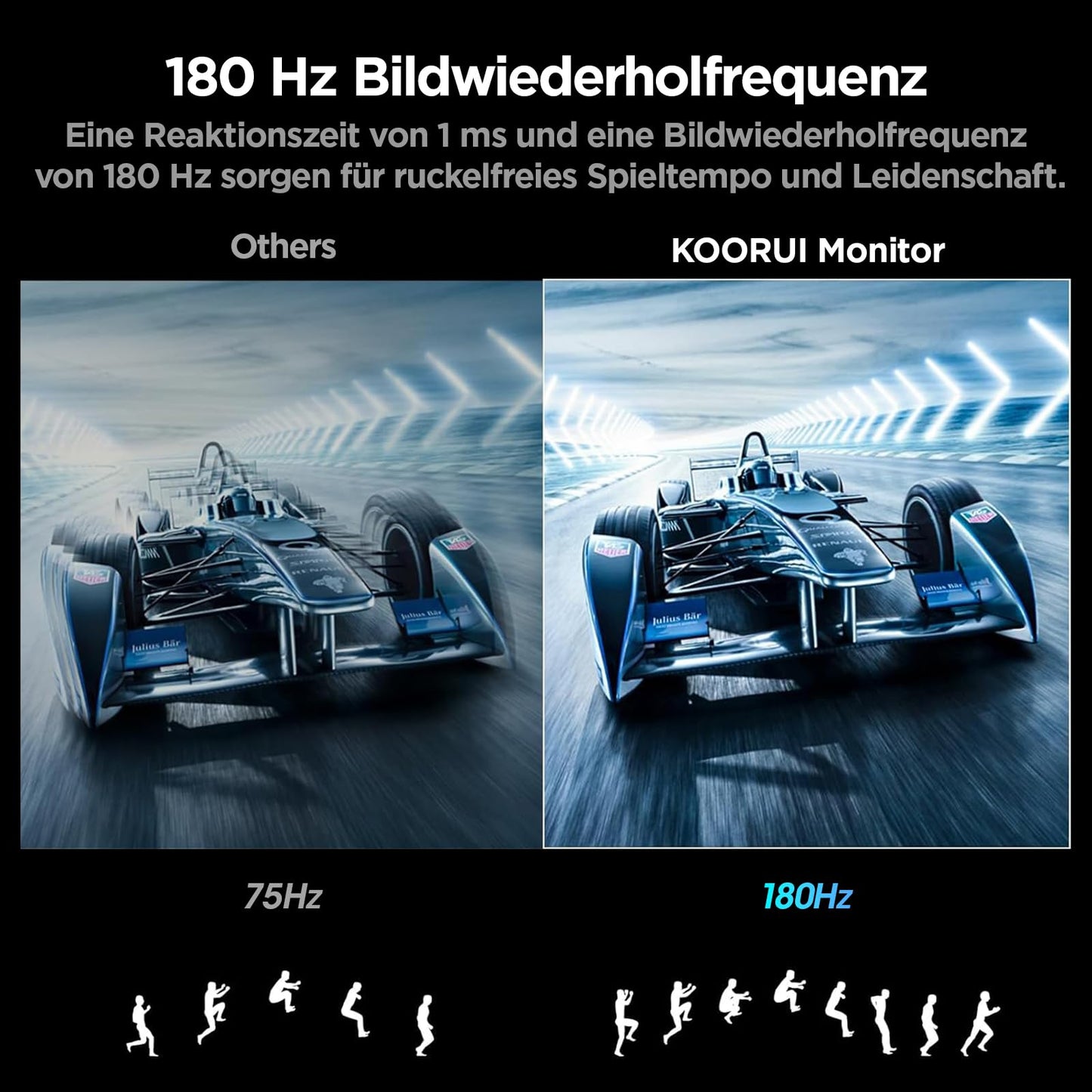 KOORUI 24 Zoll Curved Gaming Monitor, FHD 1080p, 1ms Reaktionszeit,180Hz Bildwiederholraten, HDMI 2.0/DP 1.2, 250cd/m² Helligkeit