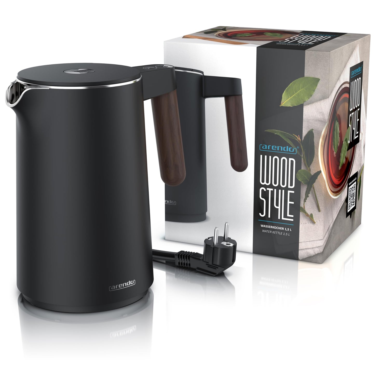 Arendo - Stainless Steel Kettle with Temperature Setting - 45°C-100°C - 1.5 Litre - Double Wall - BPA Free - Keep Warm Function - Tea Maker with Temperature Indicator - Cool Touch Handle - Black