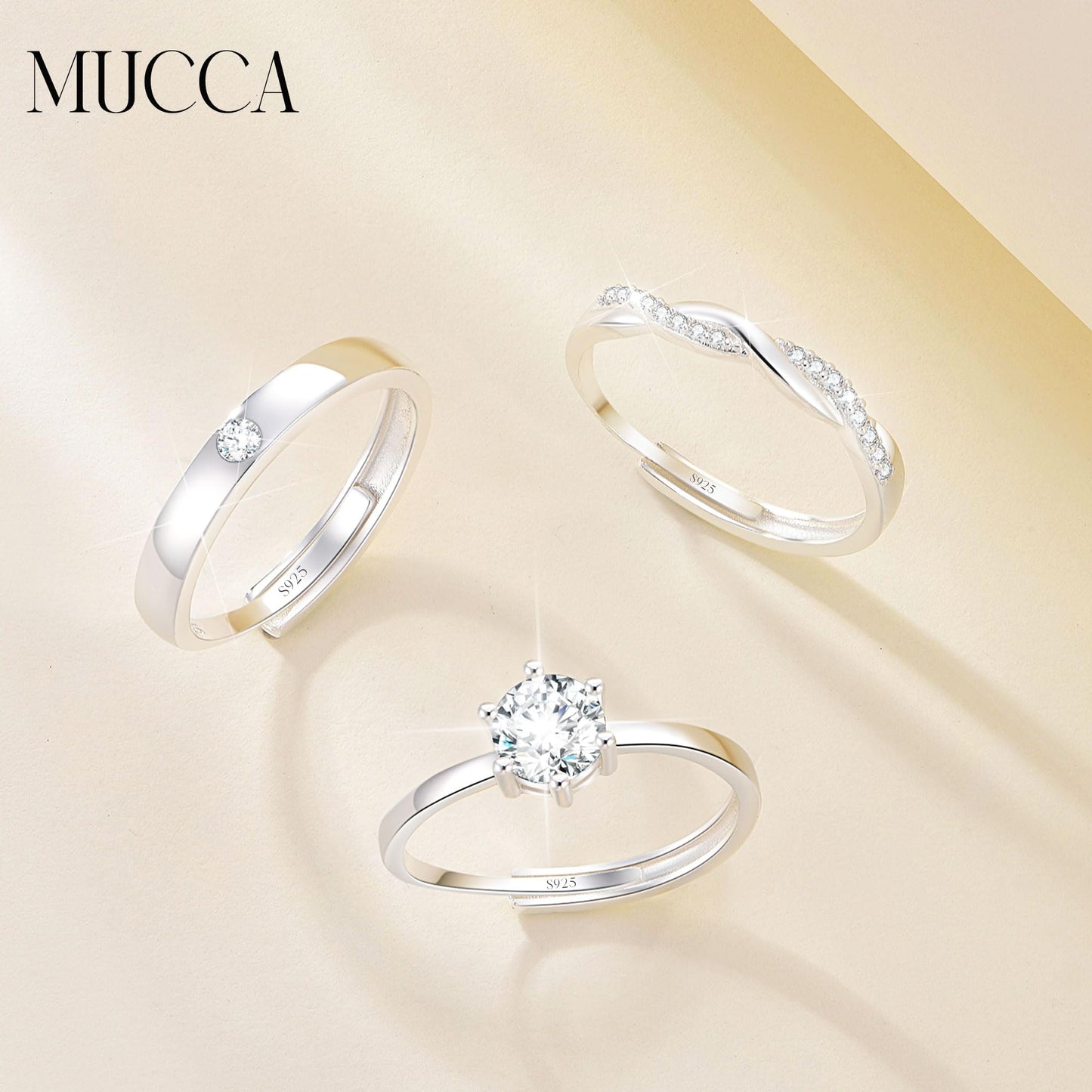 MUCCA 3-Piece 925 Sterling Silver Rings for Women