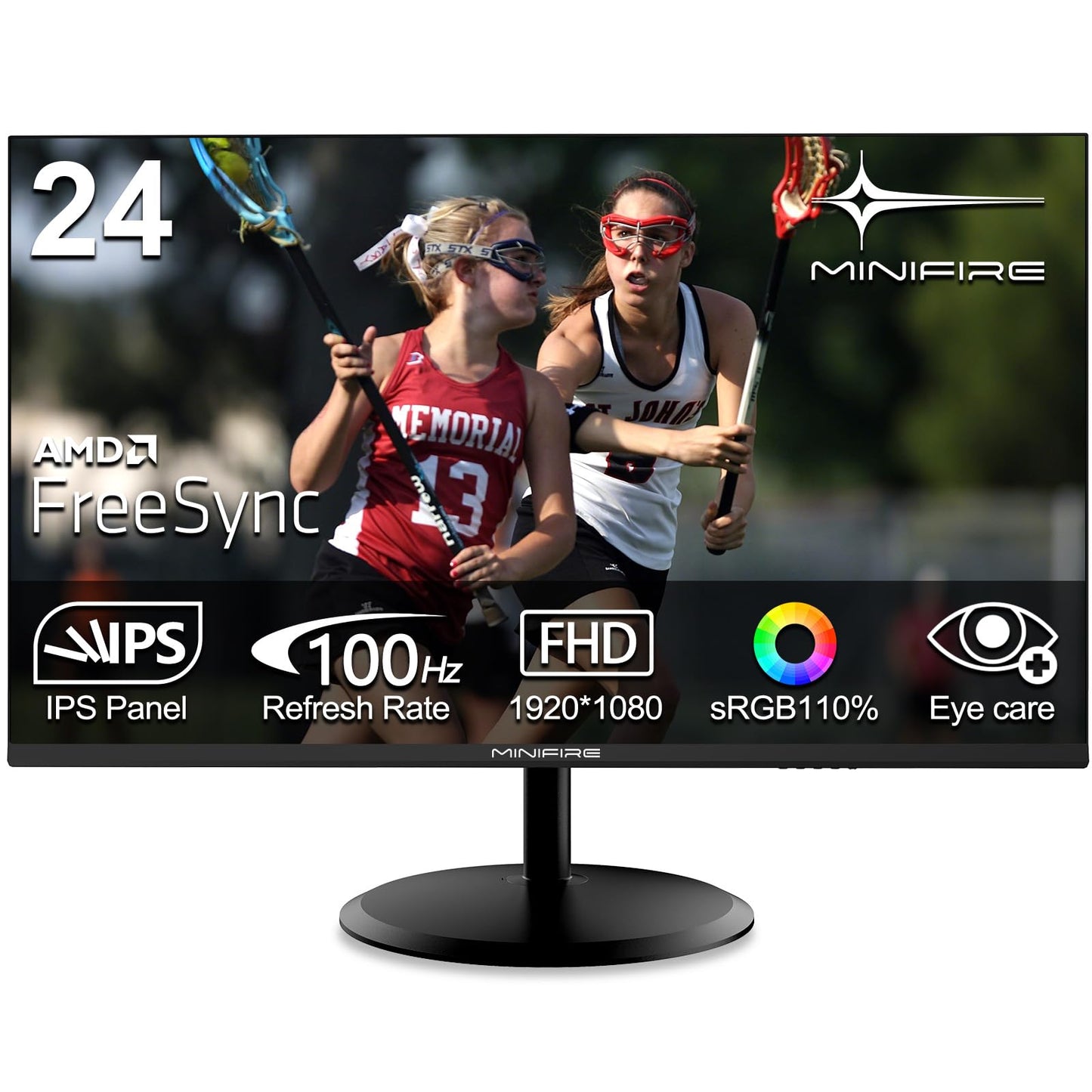 Minifire 24 Inch Monitor, 100 Hz, IPS, Full HD (1920 x 1080), AMD FreeSync, sRGB110%, Frameless Screen, Eye Care, HDMI Type-C, Adjustable Tilt, VESA (MF24X3A Type-C Cable Included)