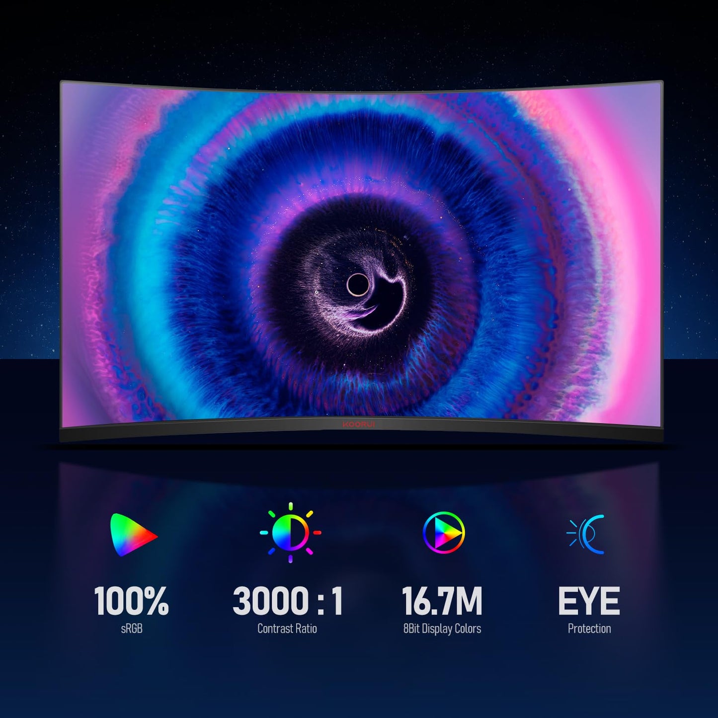 KOORUI 24 Zoll Curved Gaming Monitor, FHD 1080p, 1ms Reaktionszeit,180Hz Bildwiederholraten, HDMI 2.0/DP 1.2, 250cd/m² Helligkeit