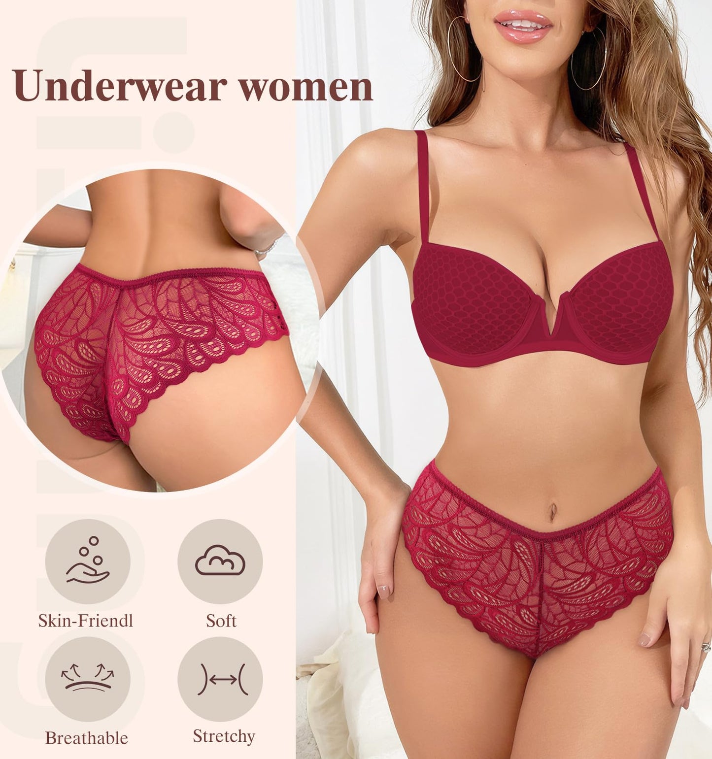 Lishang Women's Lace Thong 5-Pack - Sexy Low Waist Lingerie