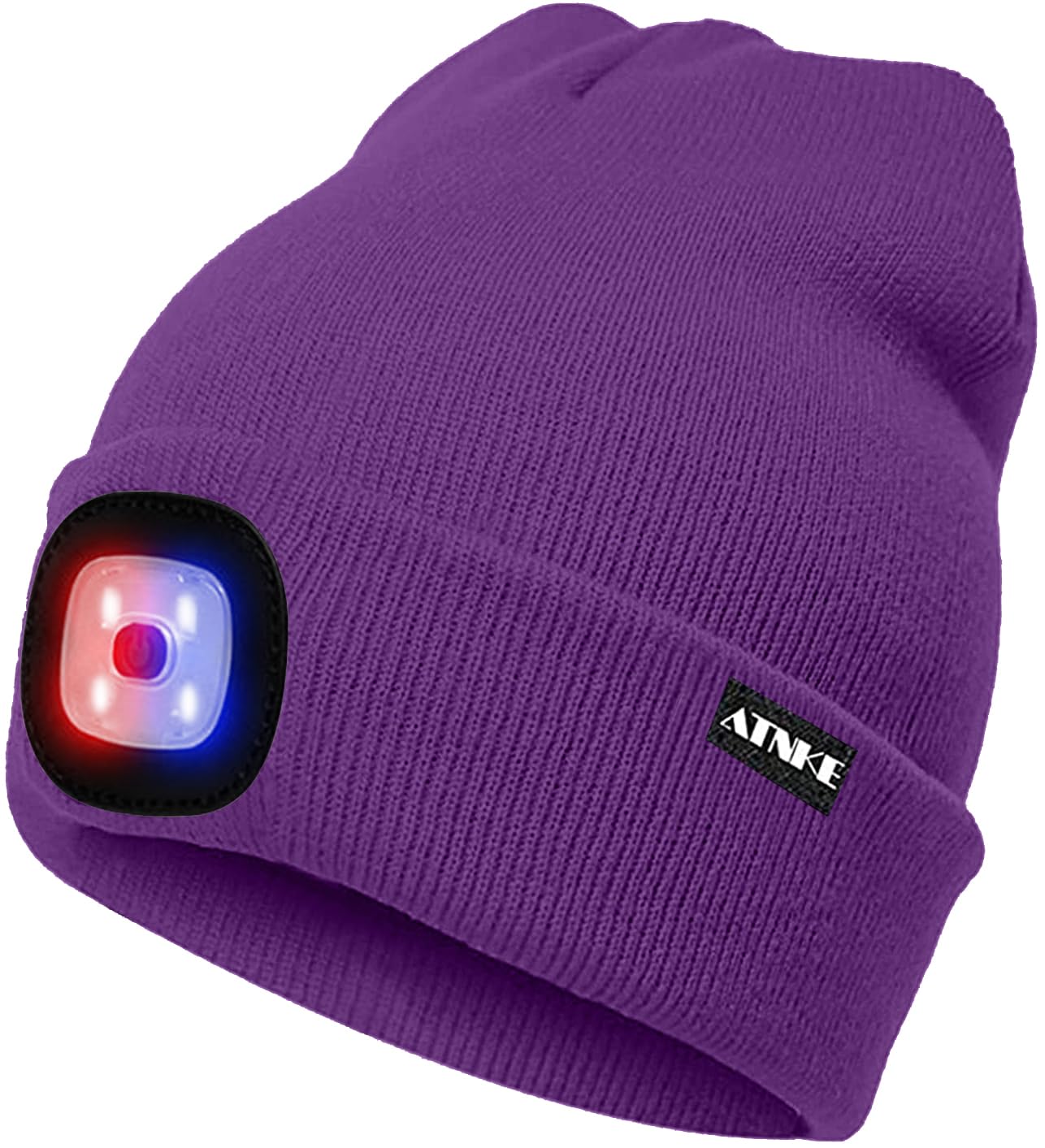 ATNKE LED Beleuchtete Mütze,Wiederaufladbare USB 4 LED Rot und Blau Leuchten Blinkender Laufmütze mit Licht Extrem Heller Lampe Winter Warme für Herren und Damen Geschenke