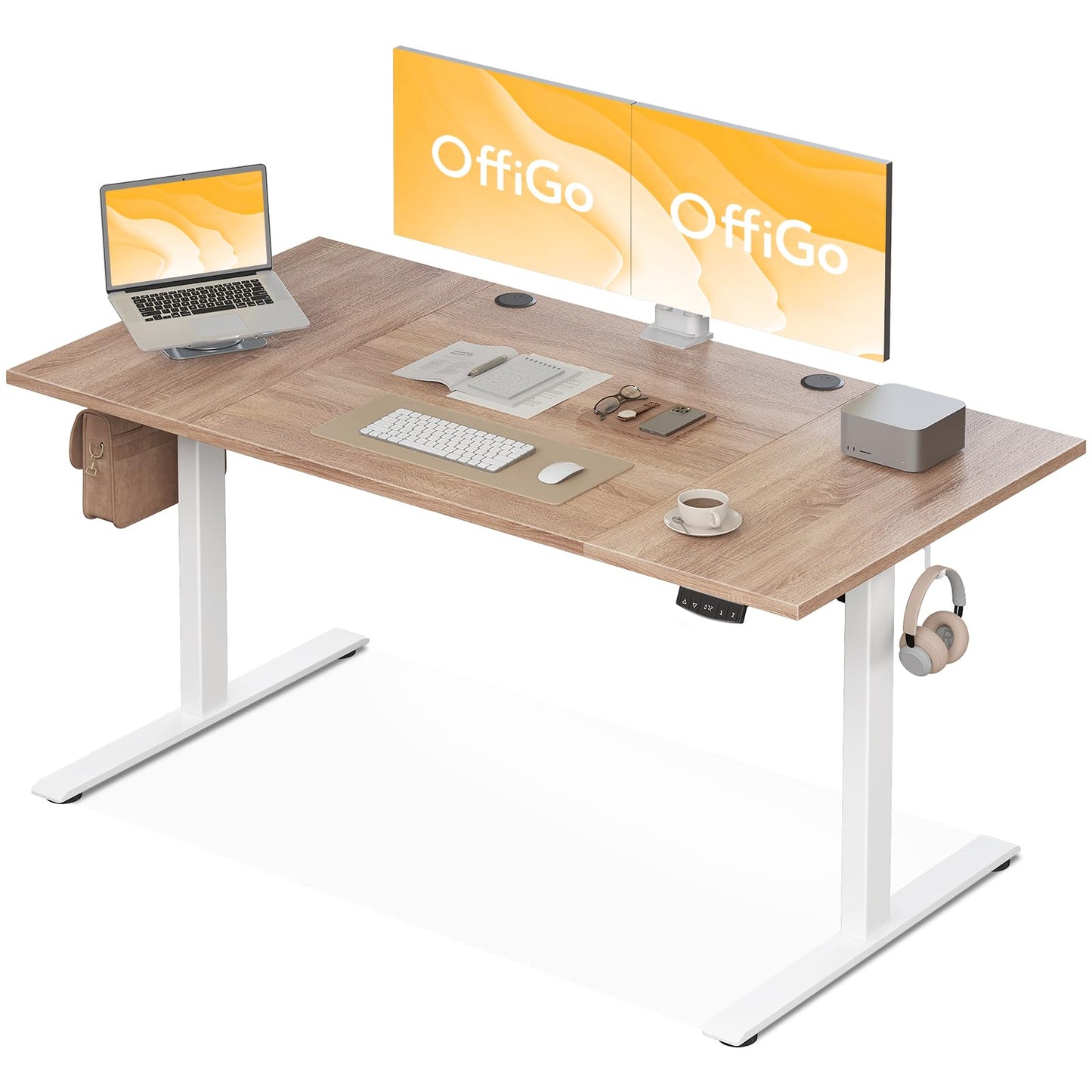OffiGo Höhenverstellbarer Schreibtisch, 120 cm Elektrischer Schreibtisch, Ergonomischer Tisch mit Memory-Funktion, Gaming Tisch Höhenverstellbar, Moderner Computertisch für Zuhause und Büro, Weiß
