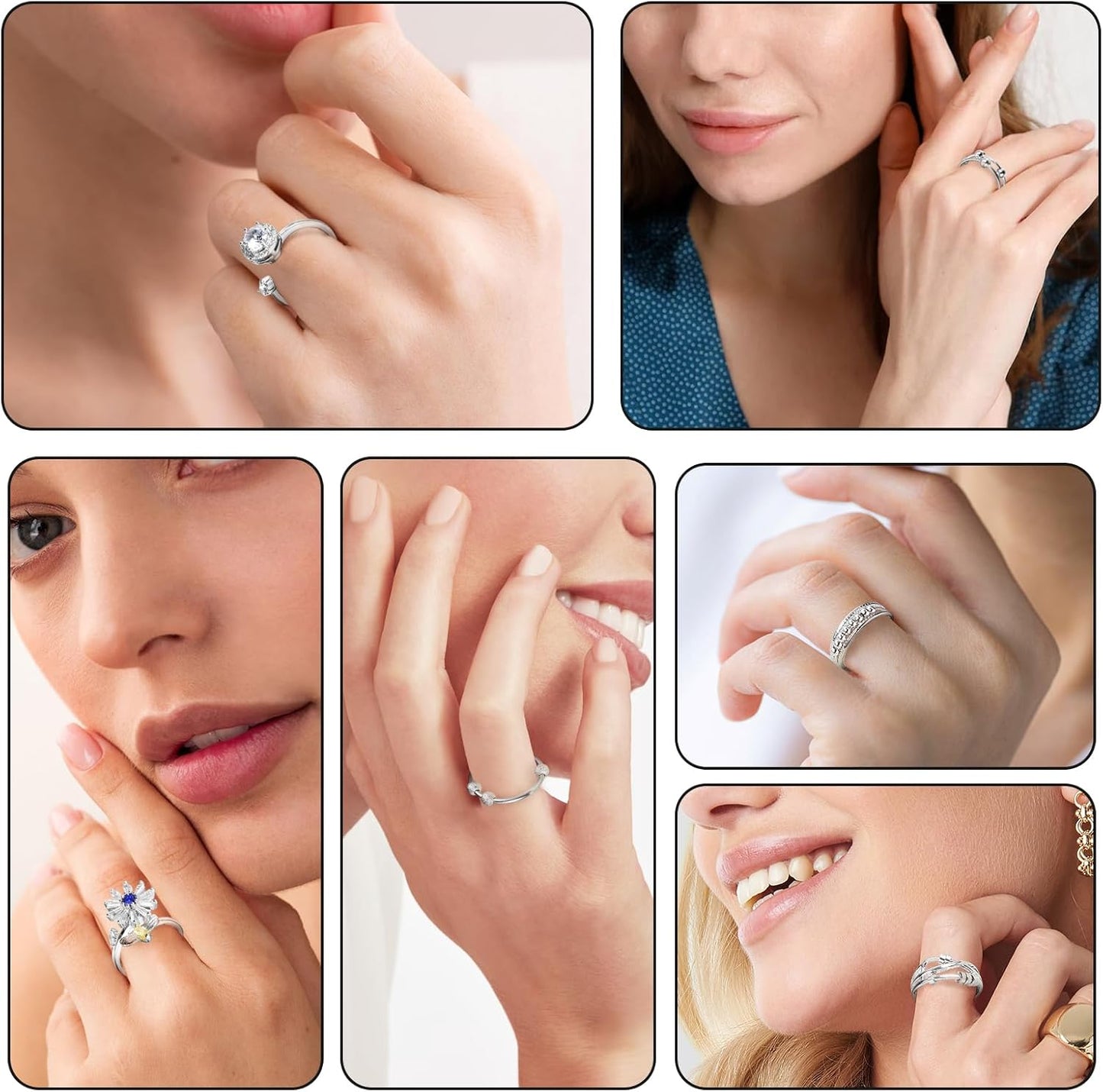 6-Piece Adjustable Anxiety Spinner Ring Set